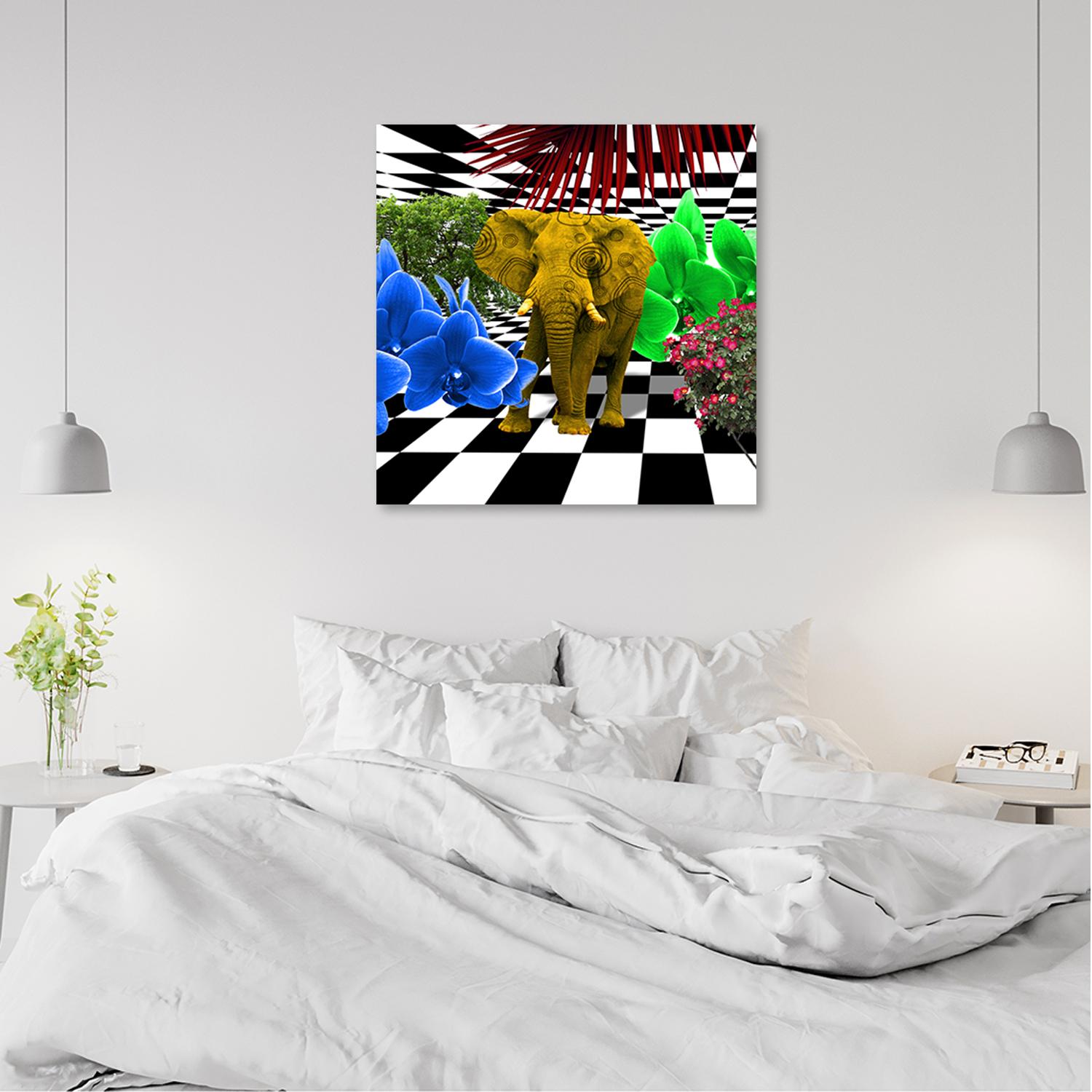 Canvasbillede, Farverig elefant