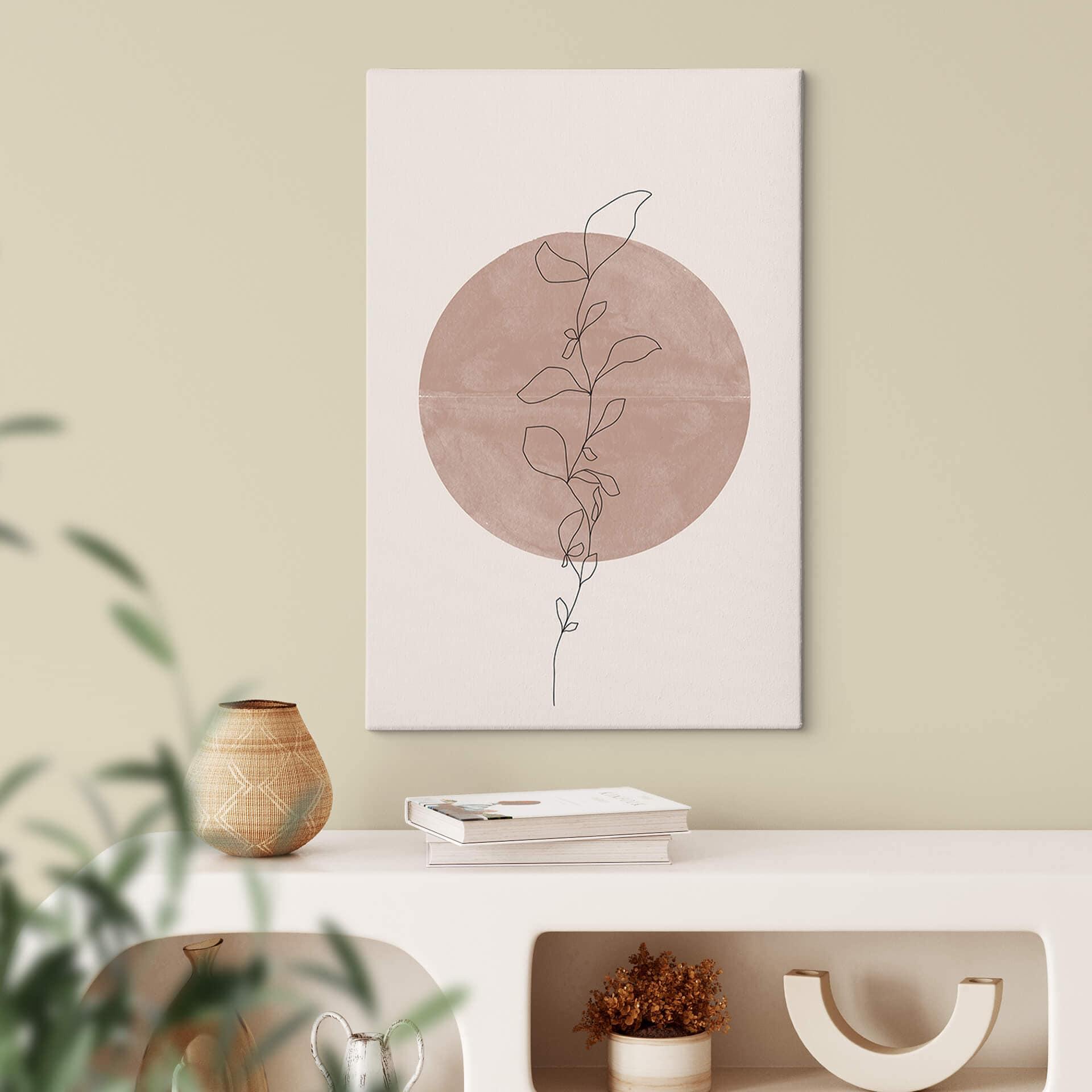 Canvas Miuus Studio - Line Art - Abstracte Plant bij Volle Maan
