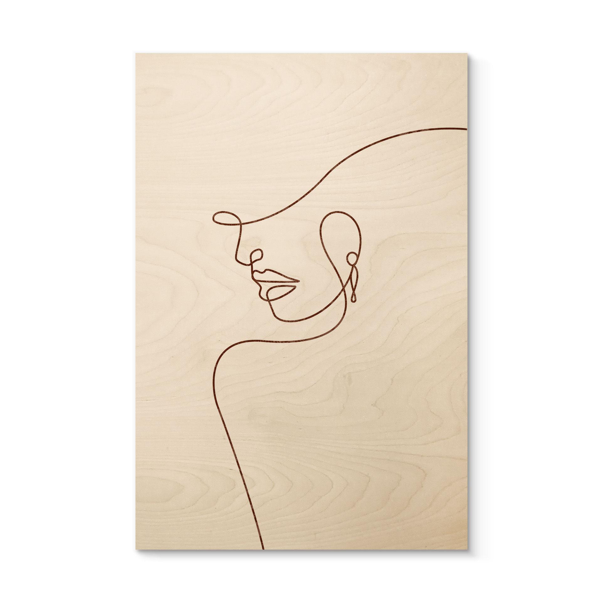 Billede af træ Delikate konturer af en kvinde - Line Art - Tunaboylu