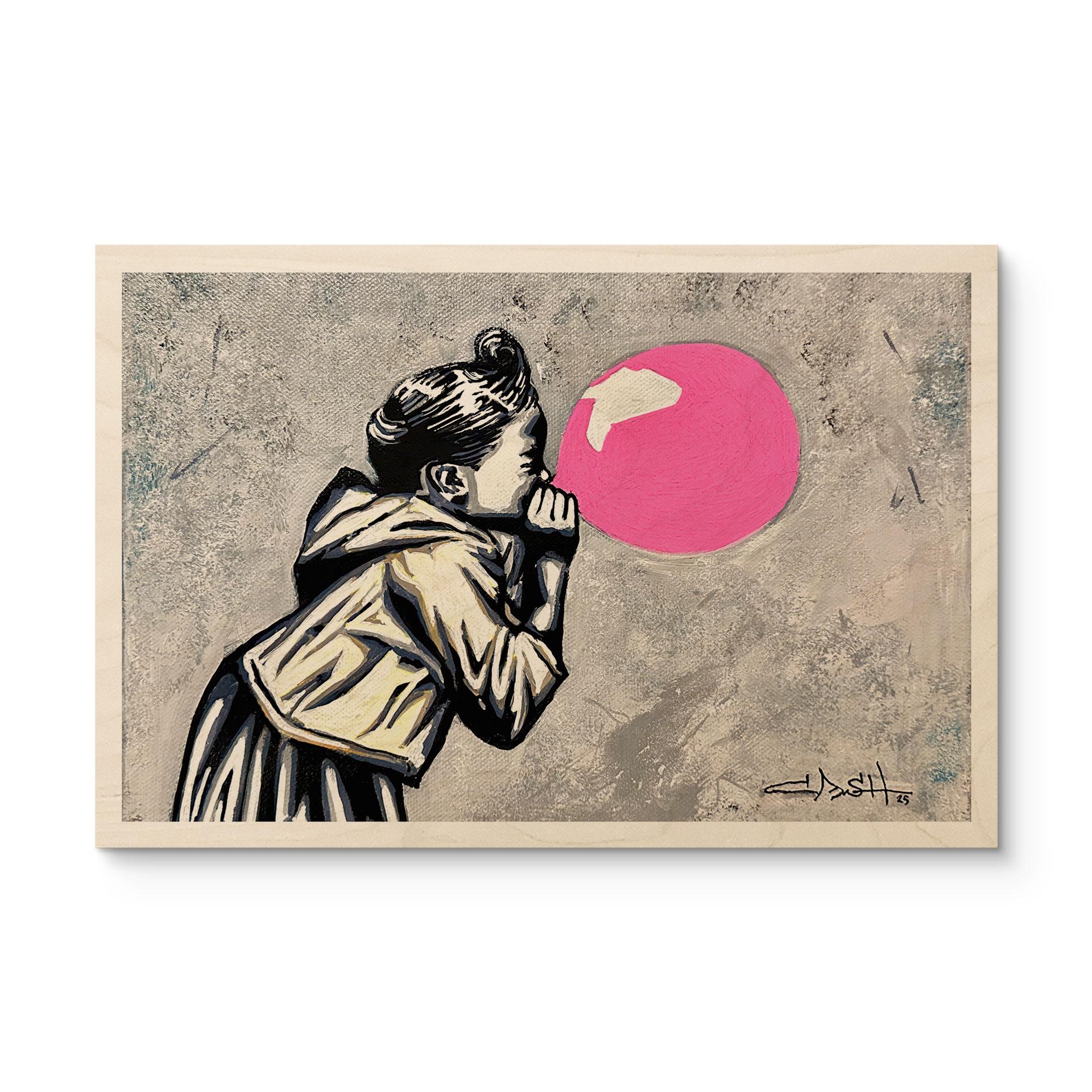 Holzbild Pink Bubblegum Streetart - Habib