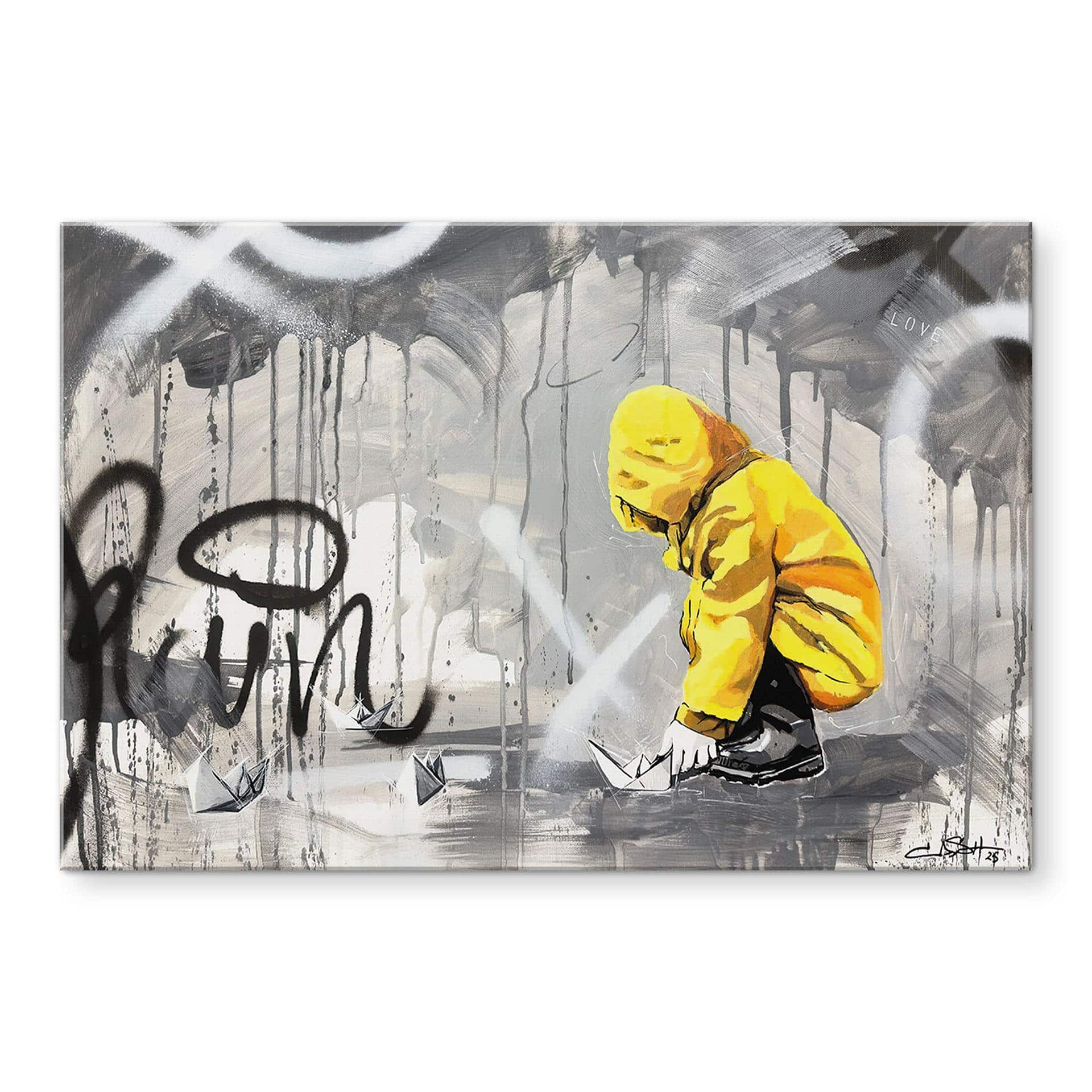 Akrylbillede Barn med Papirbåd Streetart - Habib