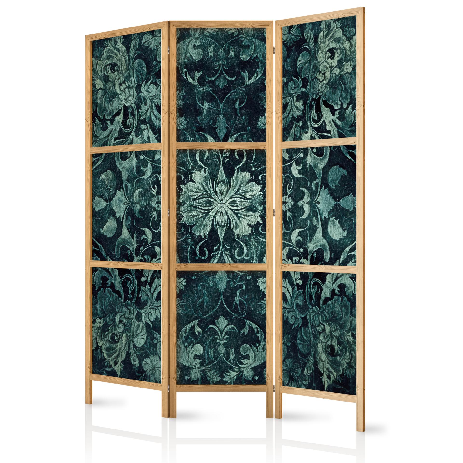 Japanischer Paravent, Raumteiler freistehend, Trennwand - Oriental Pattern Carpet - Emerald Ornament