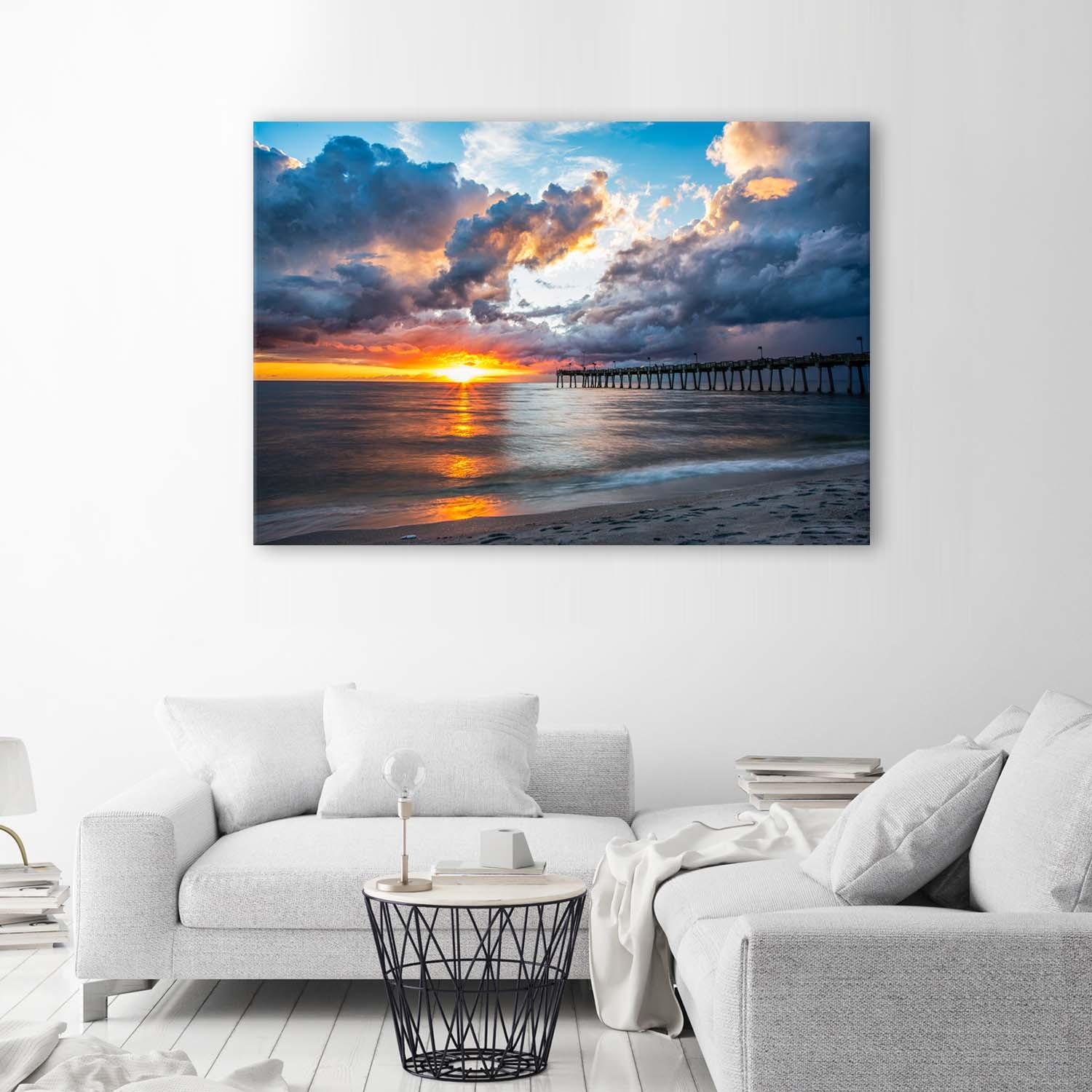 Canvasbillede, Mole ved solnedgang