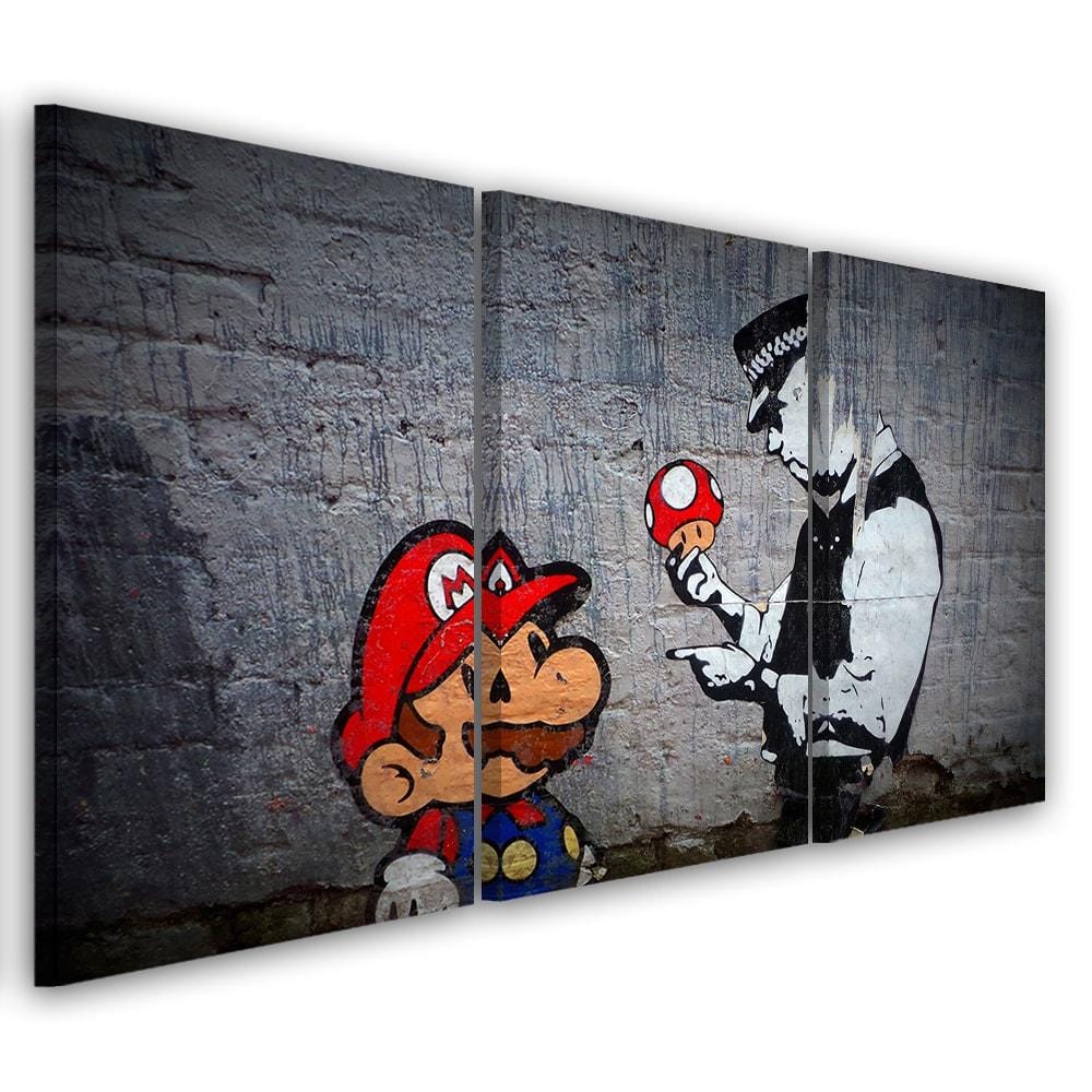 3 stykke lærredstryk, Banksy Mario Graffiti
