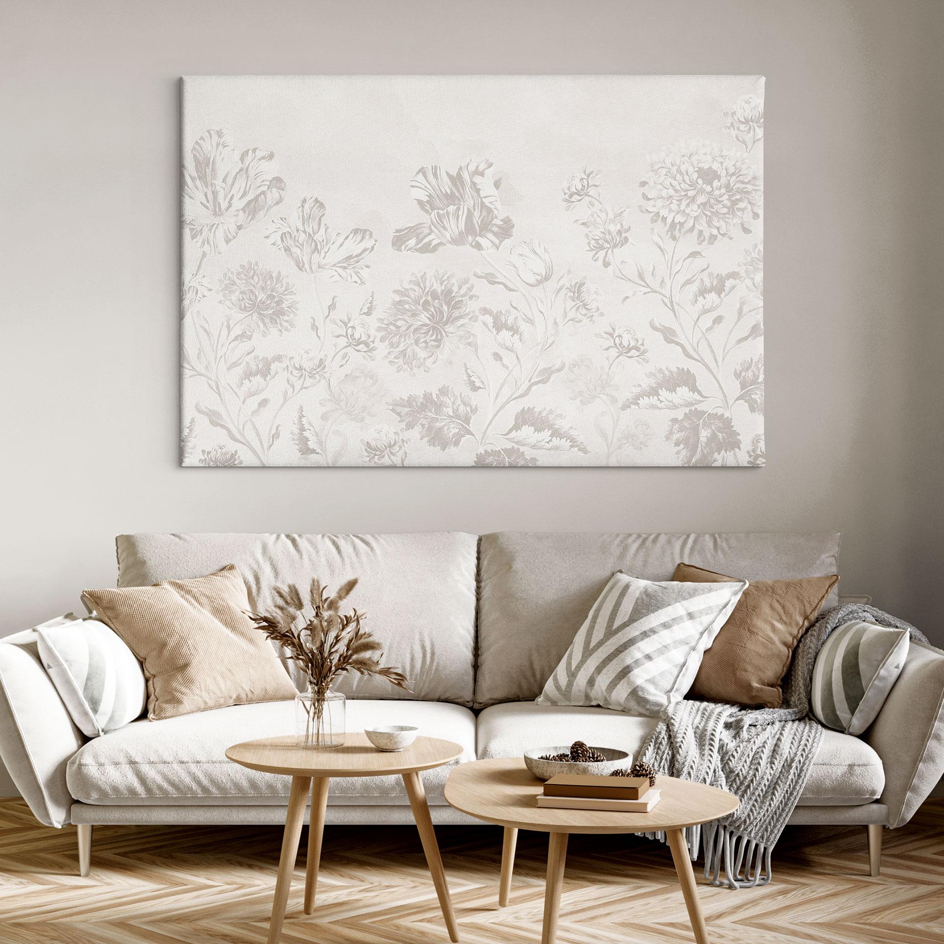 Canvasbillede med vilde blomster i kridtlook Greige - Bloomery Decor