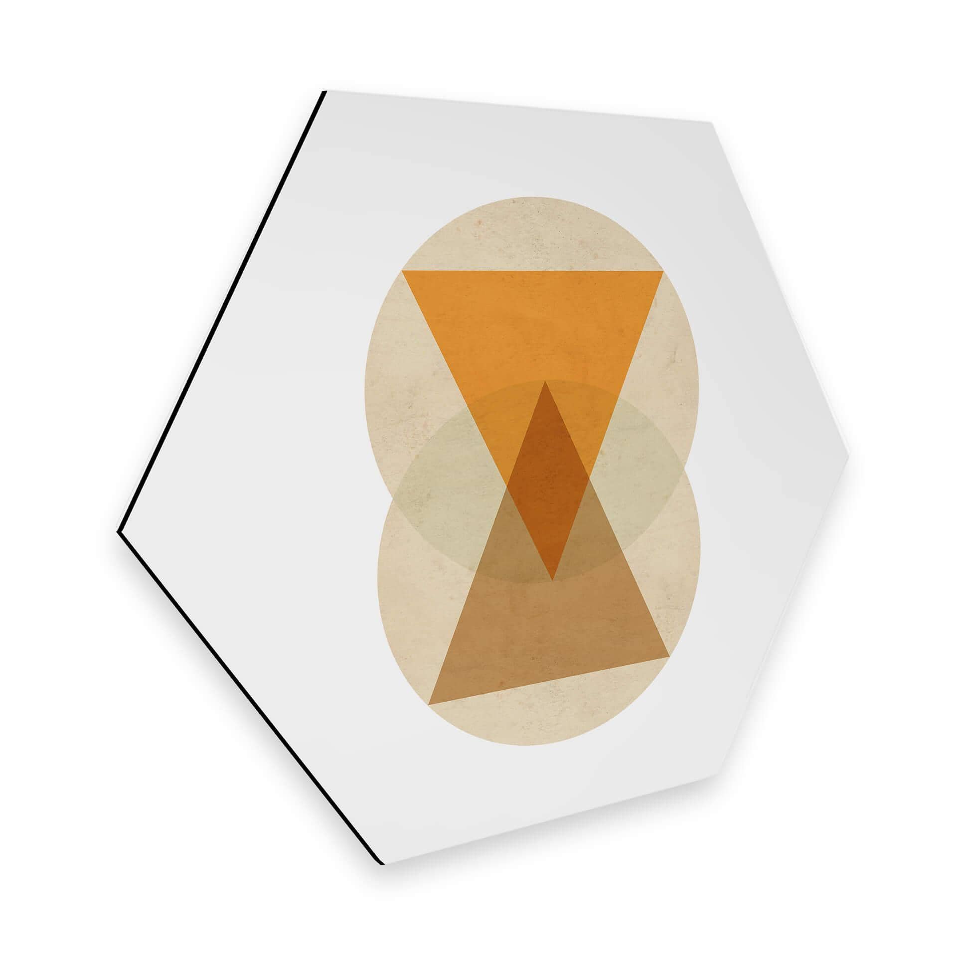 Hexagone - Alu-Dibond Nouveauprints - Cercles et triangles orange et marron