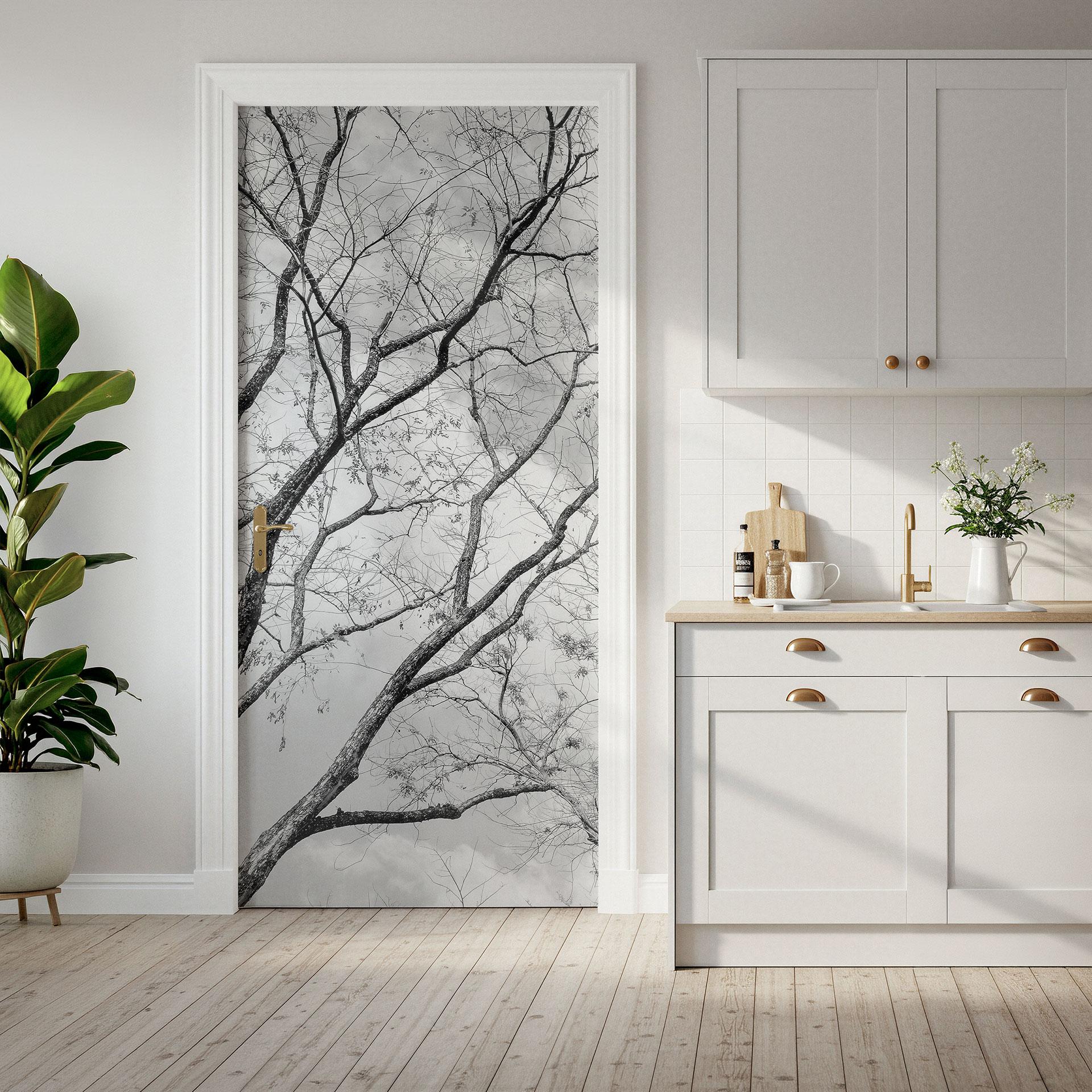 Vinilo para puertas copas de árboles en el cielo - Decoración autoadhesiva para puertas