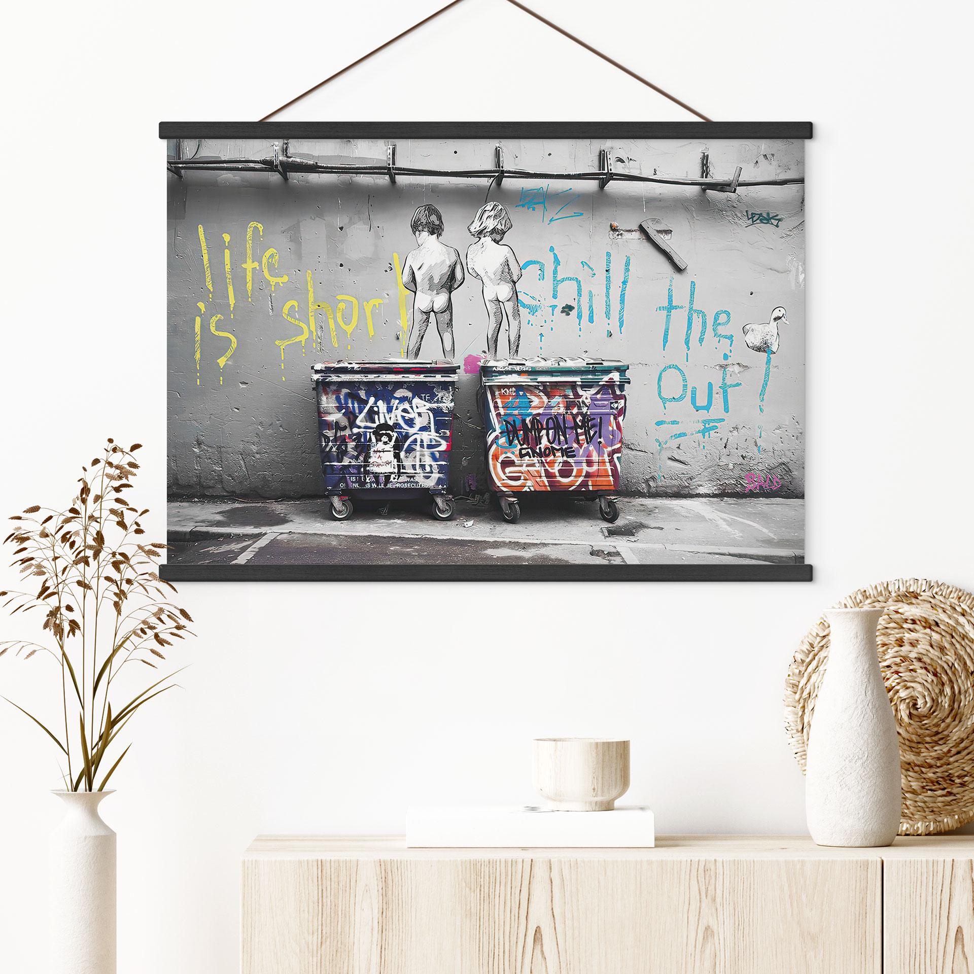 Obraz tkaniny - Życie jest krótkie - Banksy