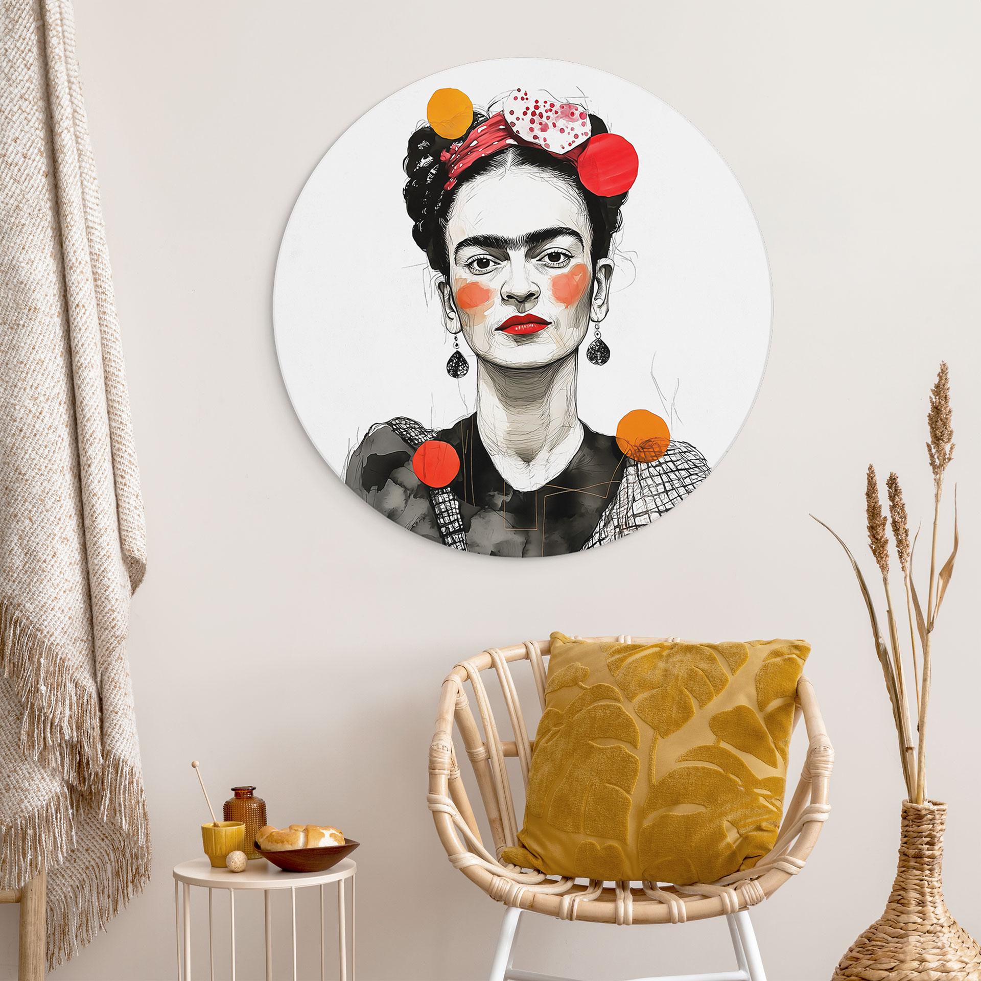 Billede Frida Kahlo pop art-portræt - Jaszke - rund – print på aluminium (Alu-Dibond)