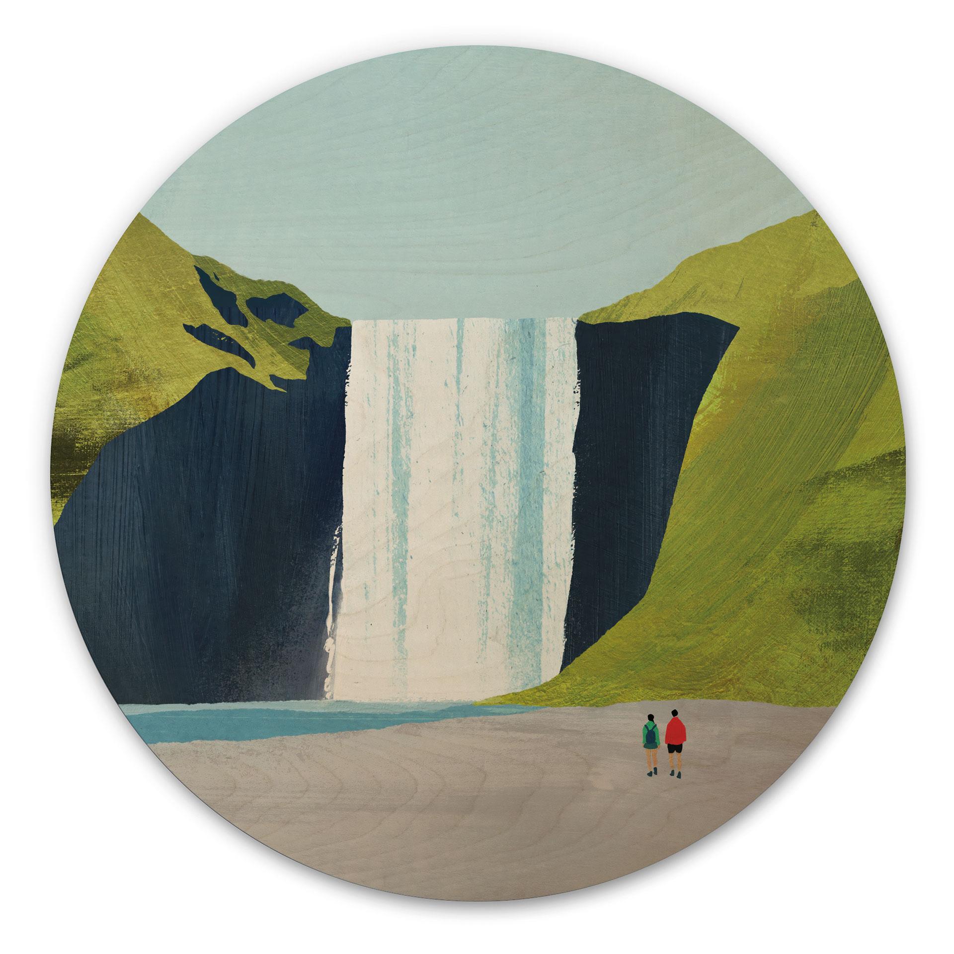 Houten Wanddecoratie Waterval in de bergen - Rivers - Rond