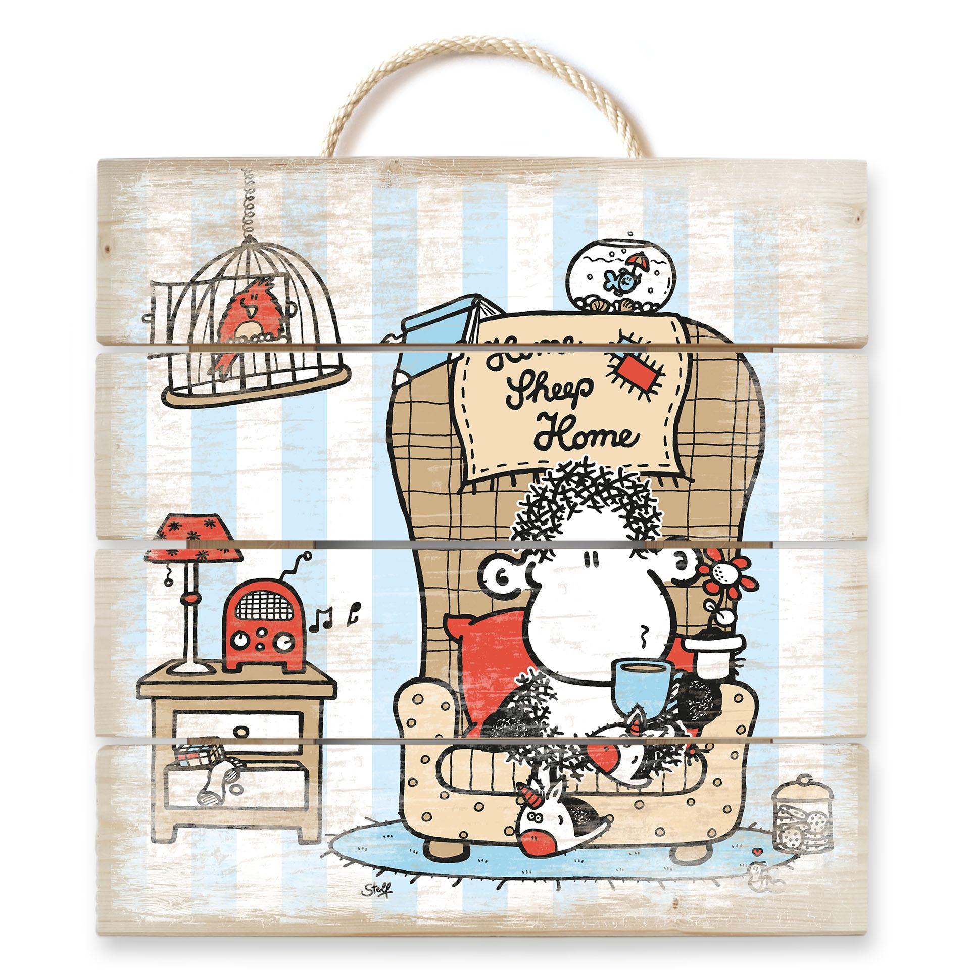 Holzbild sheepworld Home Sheep Home Tea Time