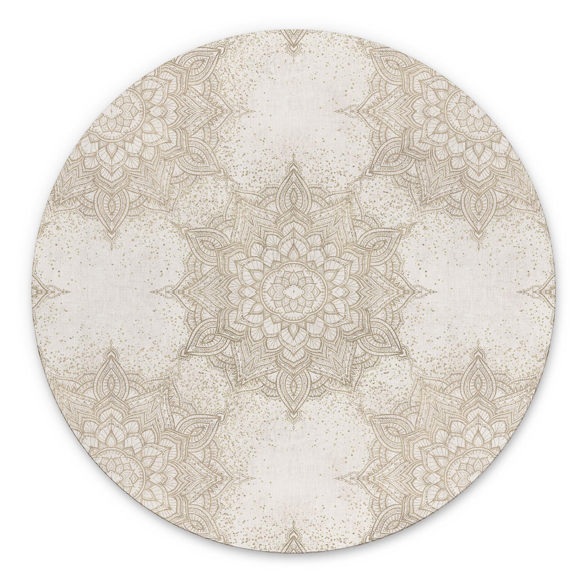 Billede Elegant mandala i sandguld - Bloomery Decor - rund – print på aluminium (Alu-Dibond)