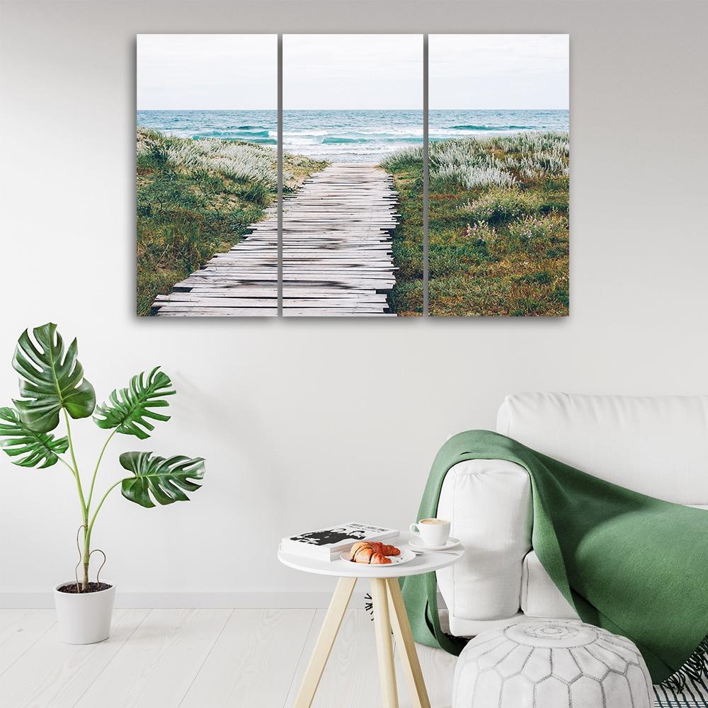 3 stykke lærredsprint, Beach Sea Dunes Grass