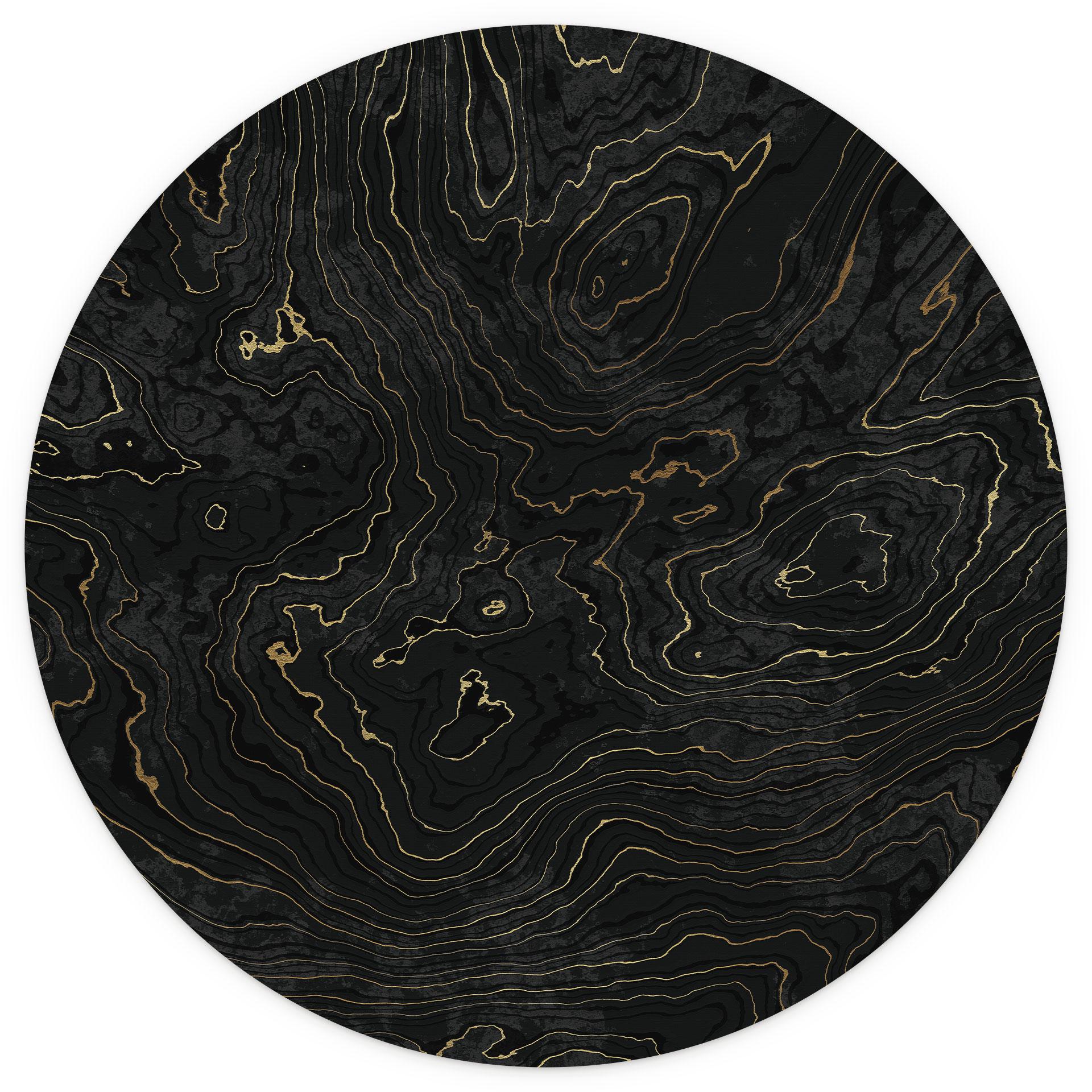 Fotobehang Abstracte lijnen zwart-goud - Amini - Rond - Zelfklevend/niet-geweven