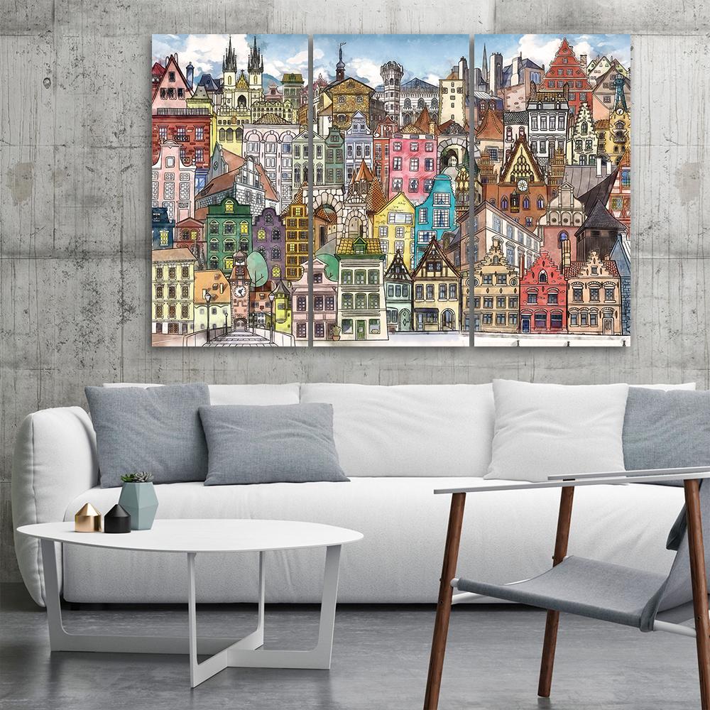 3 stykke lærredstryk, Happy City