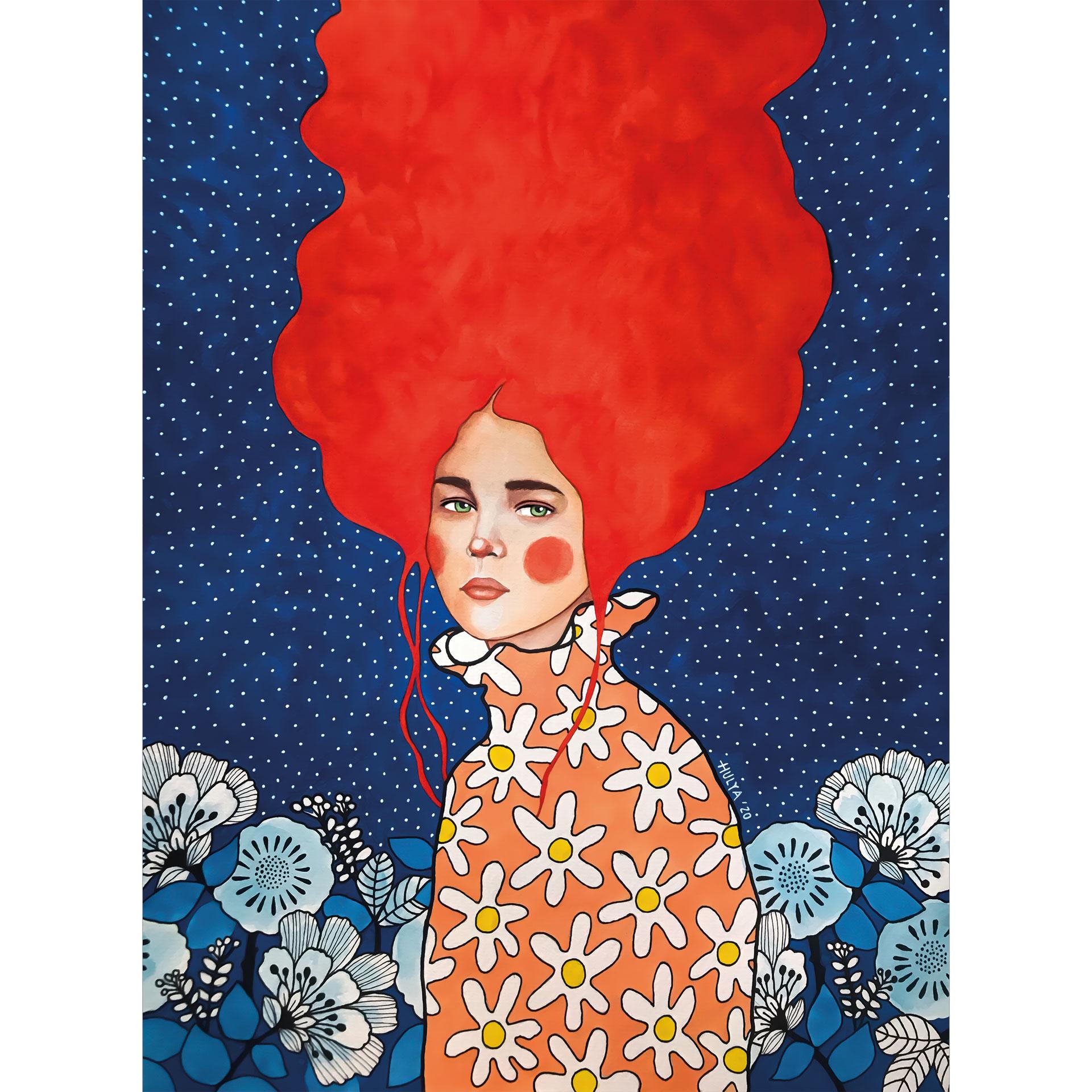 Fotobehang Vrouw met rood haar en bloemen - Hülya