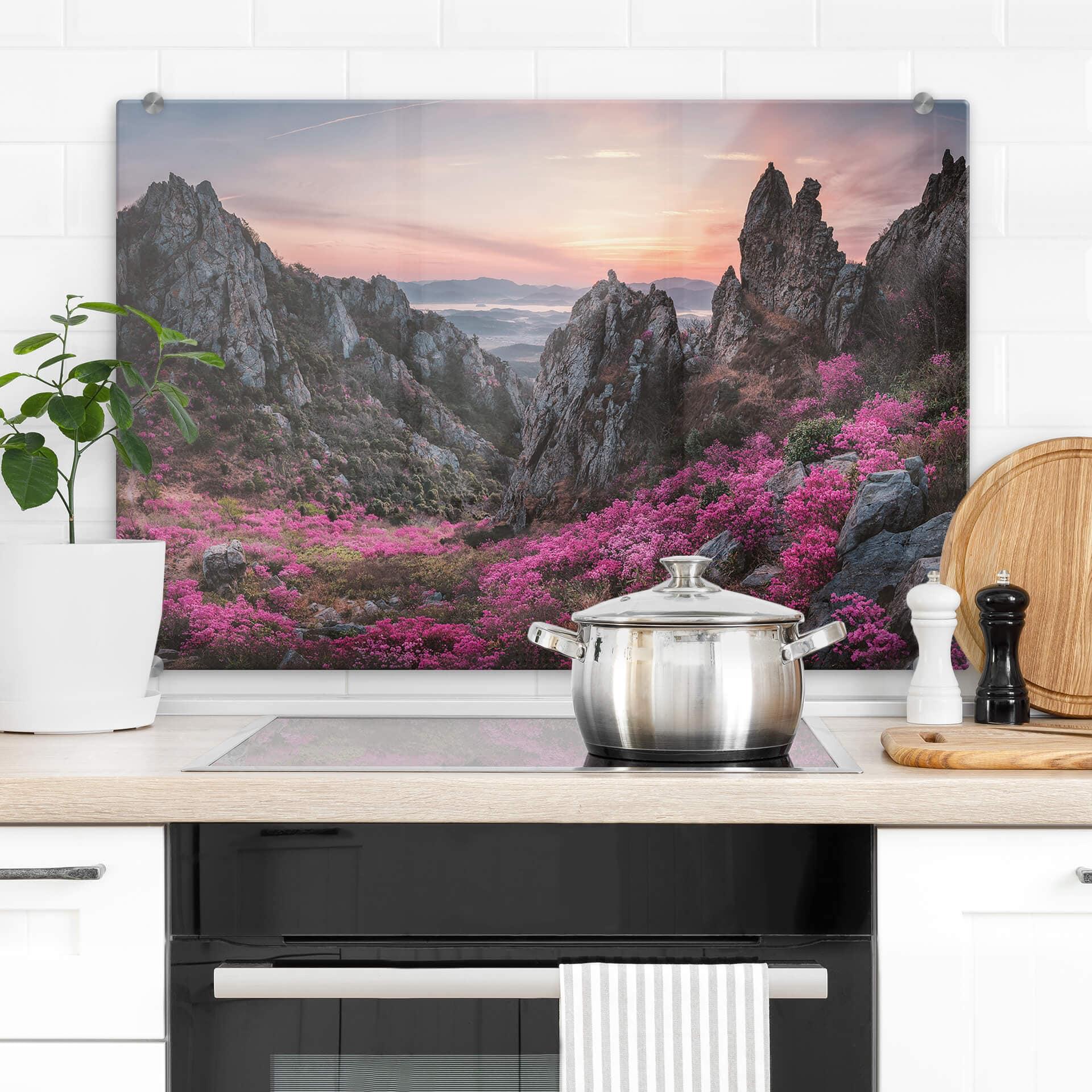 Spatscherm Seo Rotsachtig Landschap bij zonsondergang