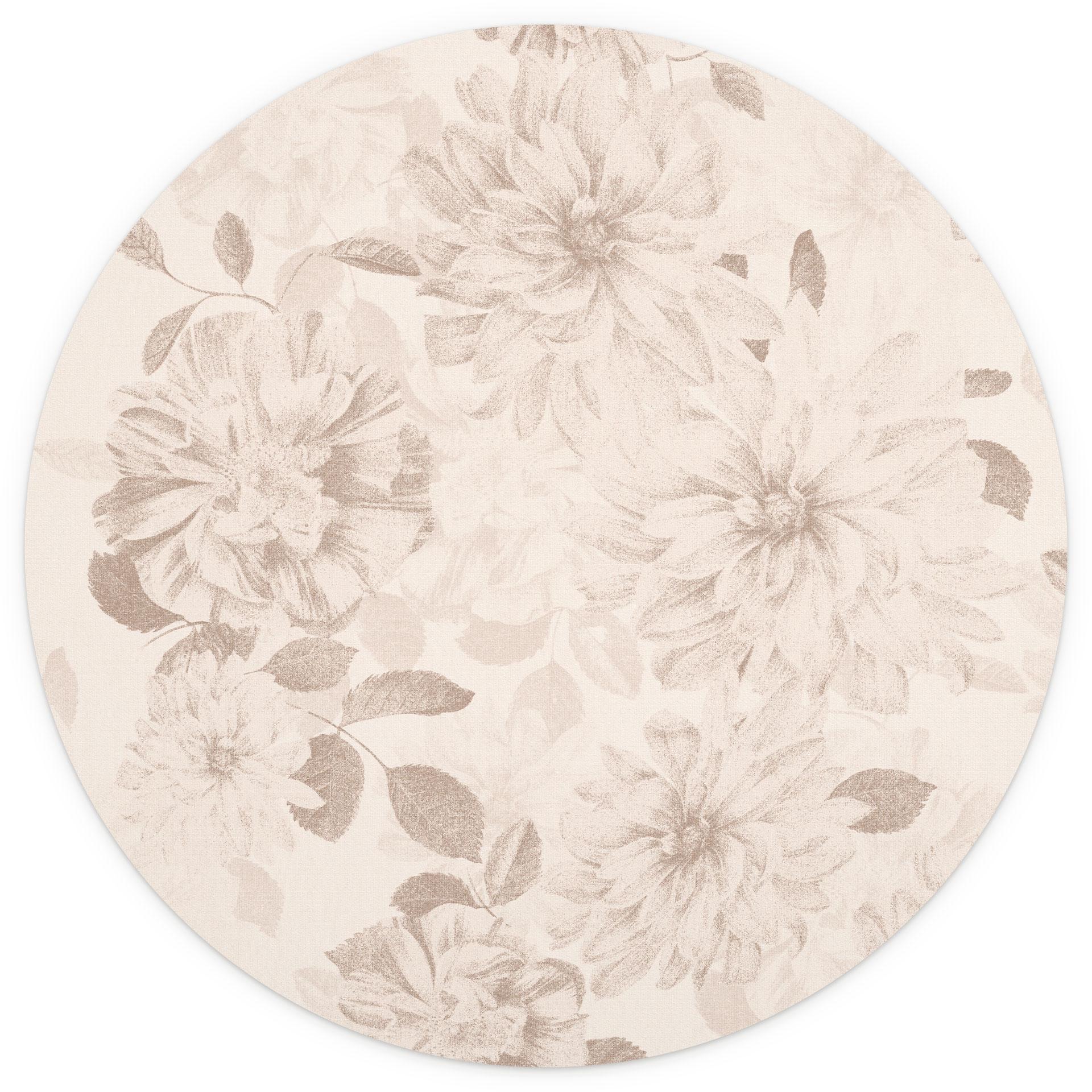 Fotobehang Dahlia's Shabby Chic Beige - Bloemdecor - Rond - zelfklevend/niet-geweven