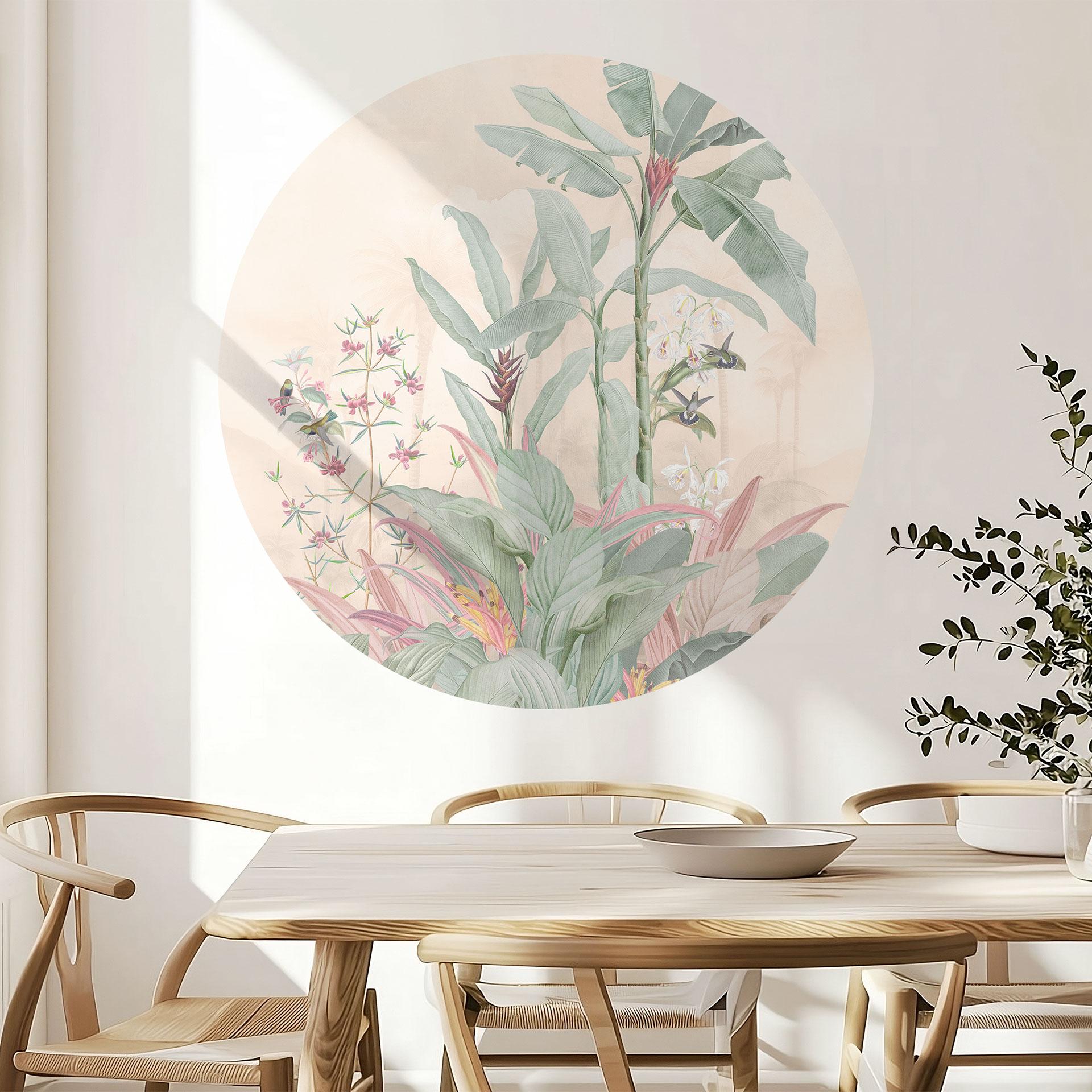Wallsticker Tropisk idyl med kolibri abrikos - Bloomery Decor - Round