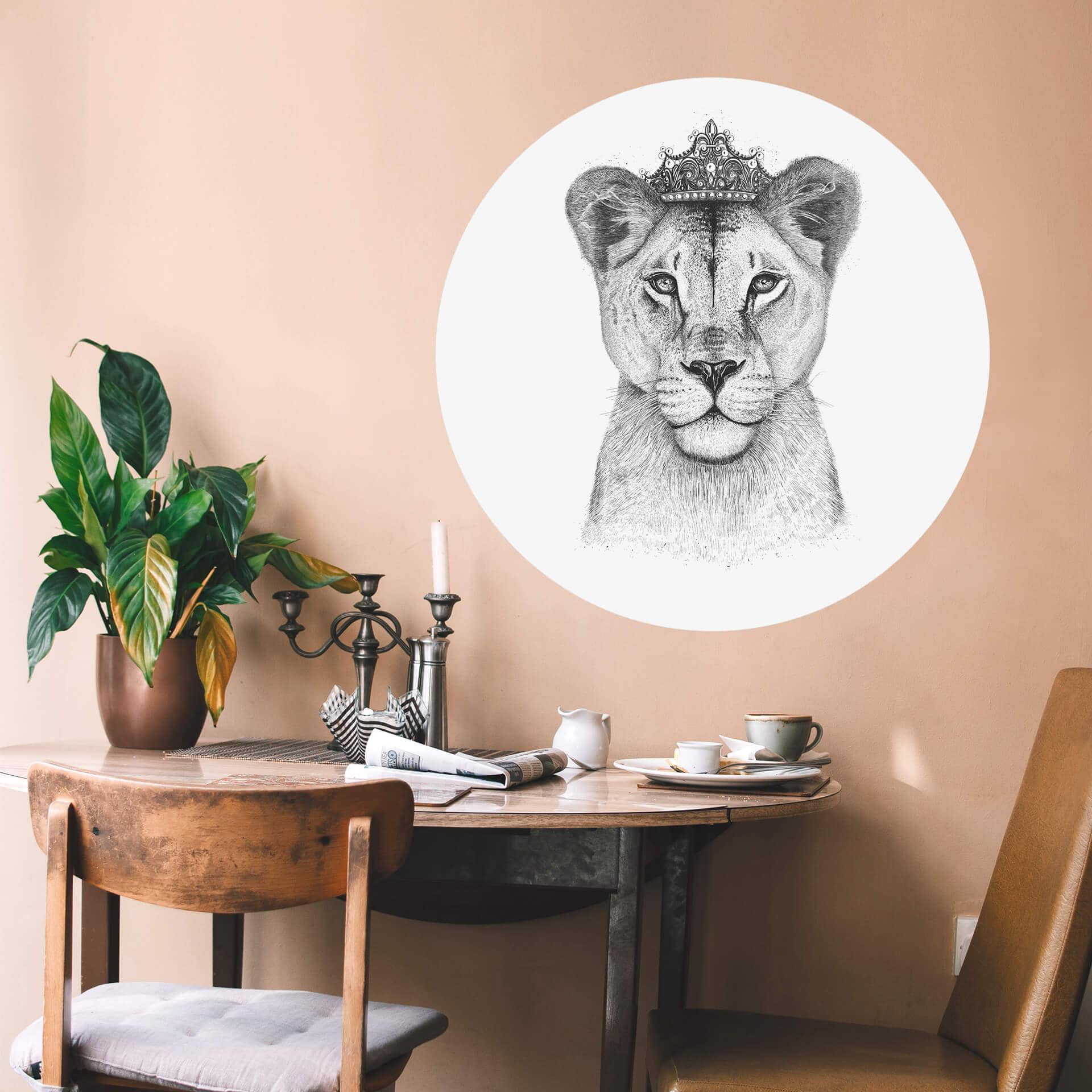 Sticker mural Korenkova - La reine lionne - Rond