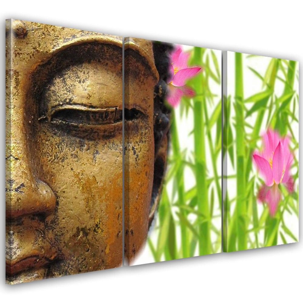3 stykke lærredstryk, Buddha Bamboo Zen Gold