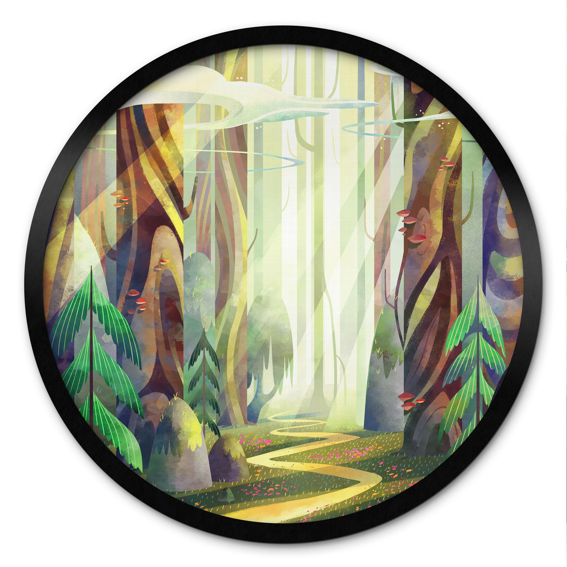 Plakat Fortryllet skov i lyset - DigitalArtsi - Round