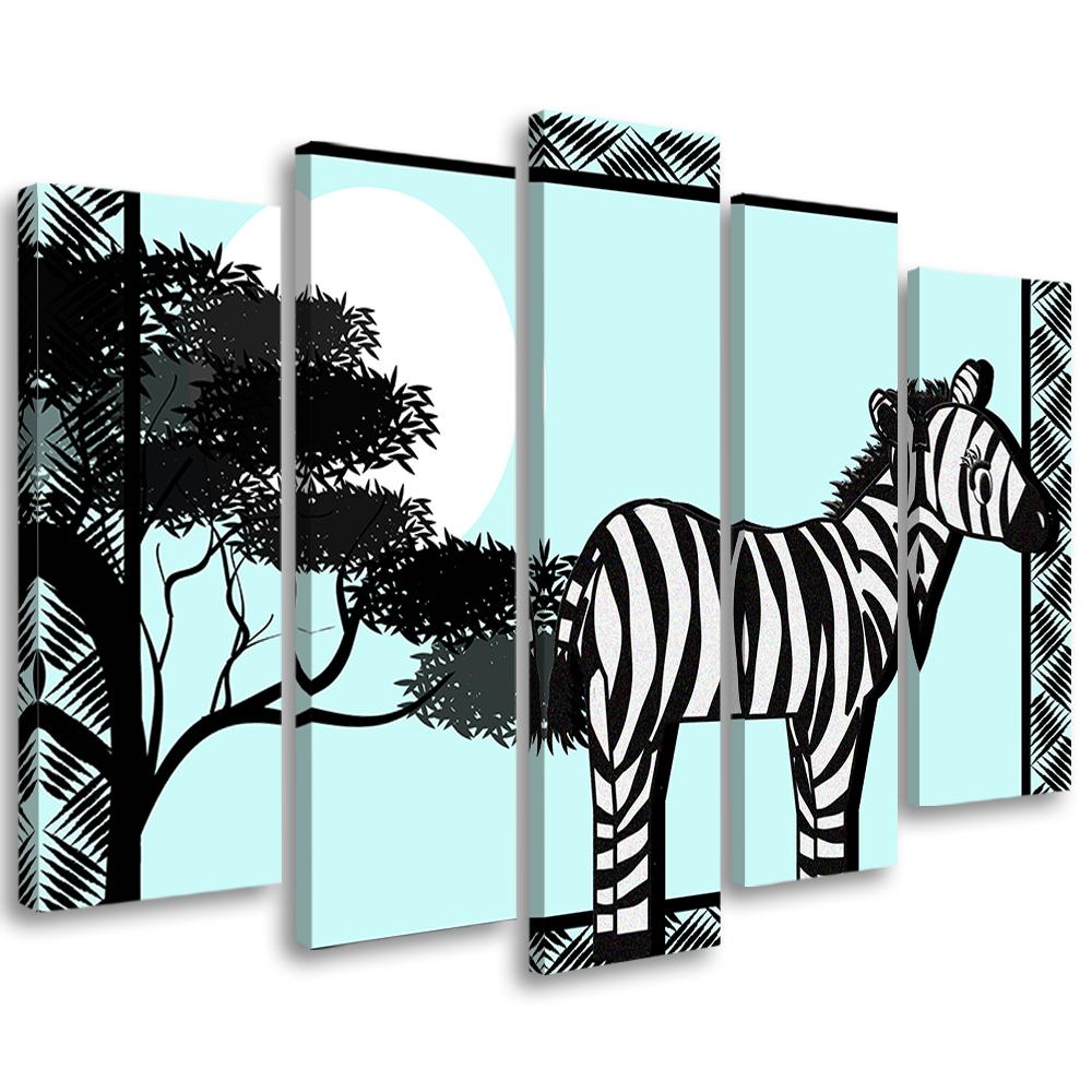 5 stykke lærredsprint, Zebra Safari blå