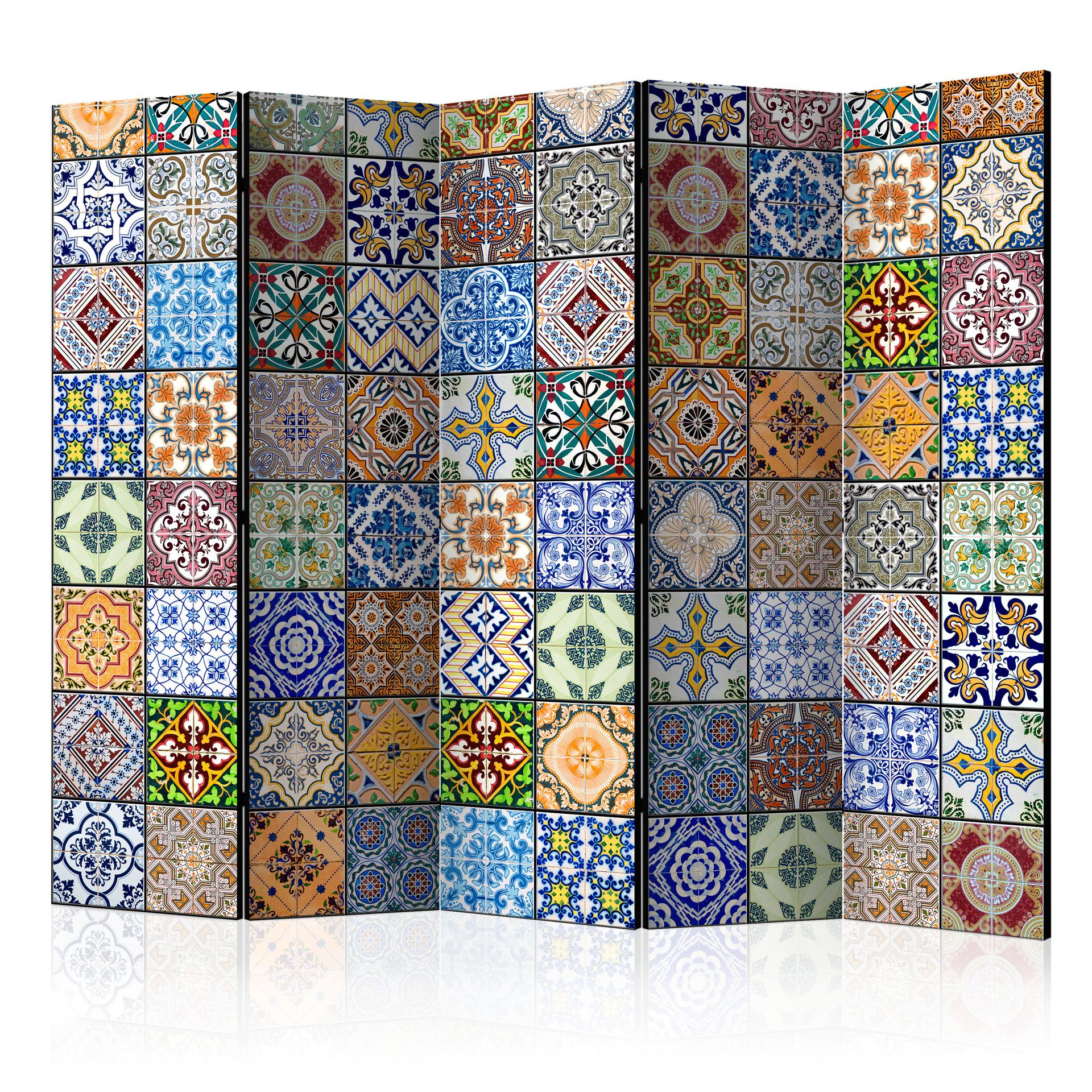 Rumdeler - Farverig mosaik, 5-delt - 225x172 cm