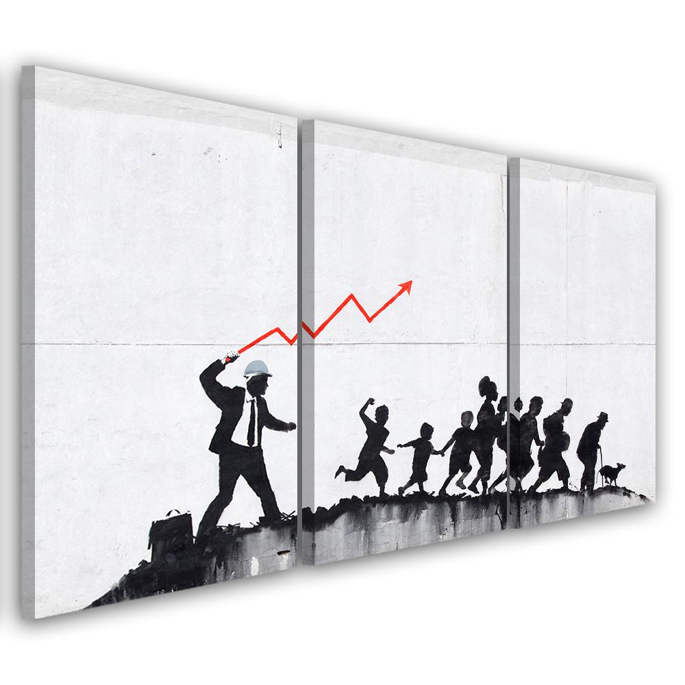 3 stykke lærredstryk, vægmaleri Banksy Graffiti