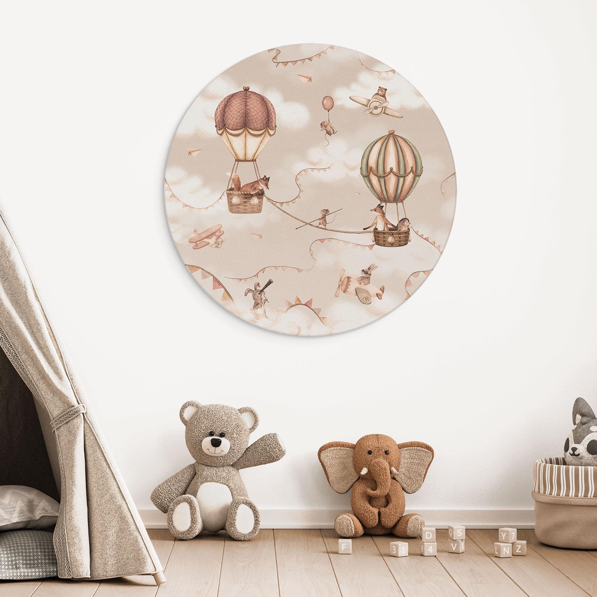 Billede Dyreeventyr med Luftballon - Oliver Robins - Alu-Dibond - Rund