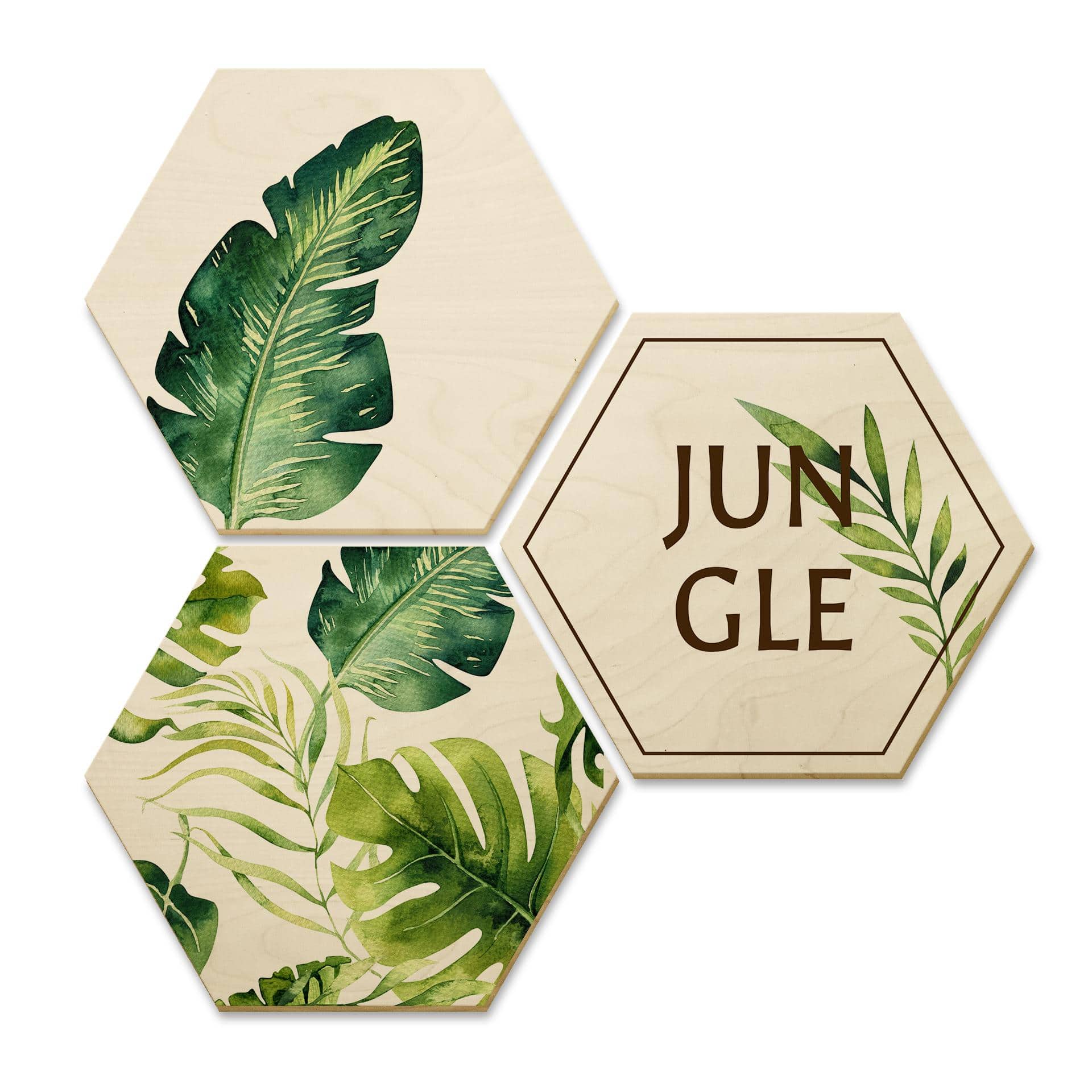Hexagone - Bois placage de bouleau - Kvilis - Jungle (Set de 3)