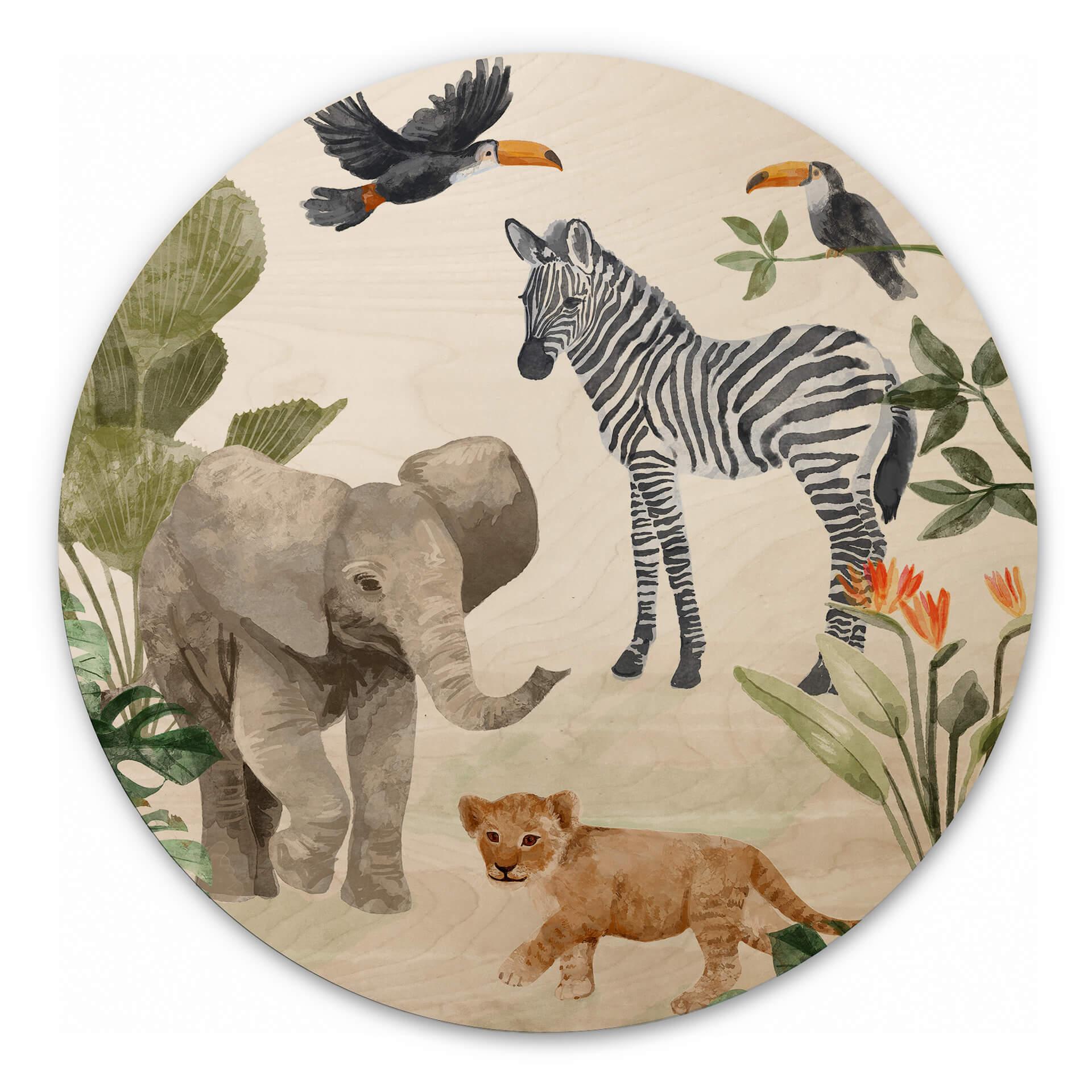 Goed Blauw Billede af træ - Junglebabyer - Rund
