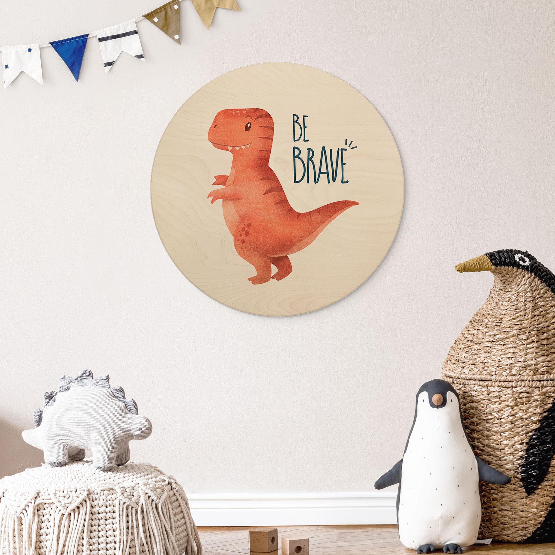 Væg cirkel træ Dino Be Brave - T-Rex - Tunaboylu