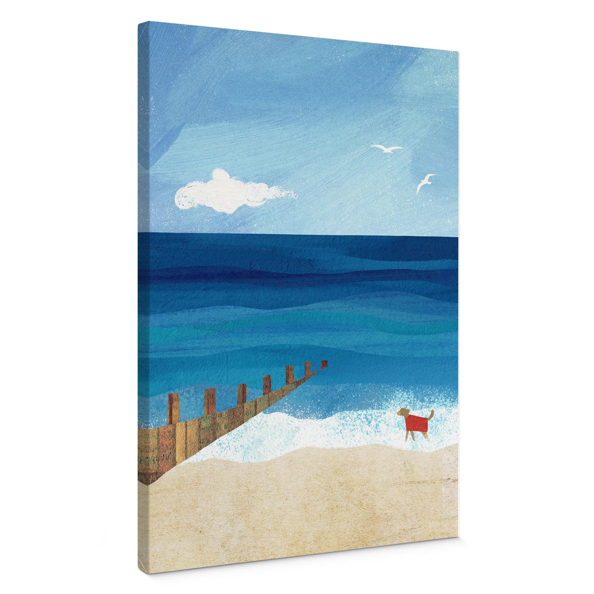 Canvas schilderij Zomerstrand met hond aan zee - Rivers