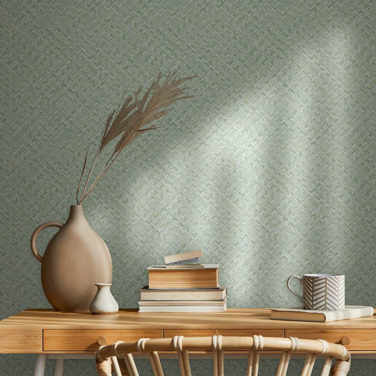 Grafisk tapet, non-woven tapet Flora grøn