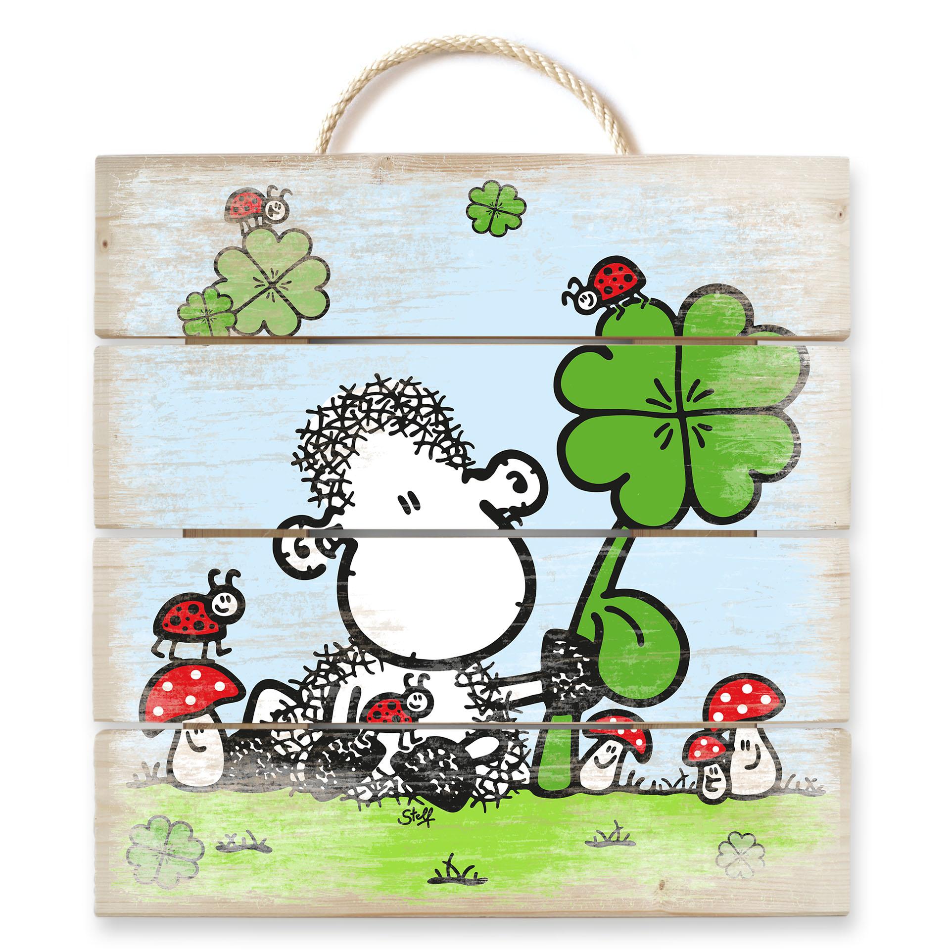 Stampa su legno Sheepworld - buona fortuna!