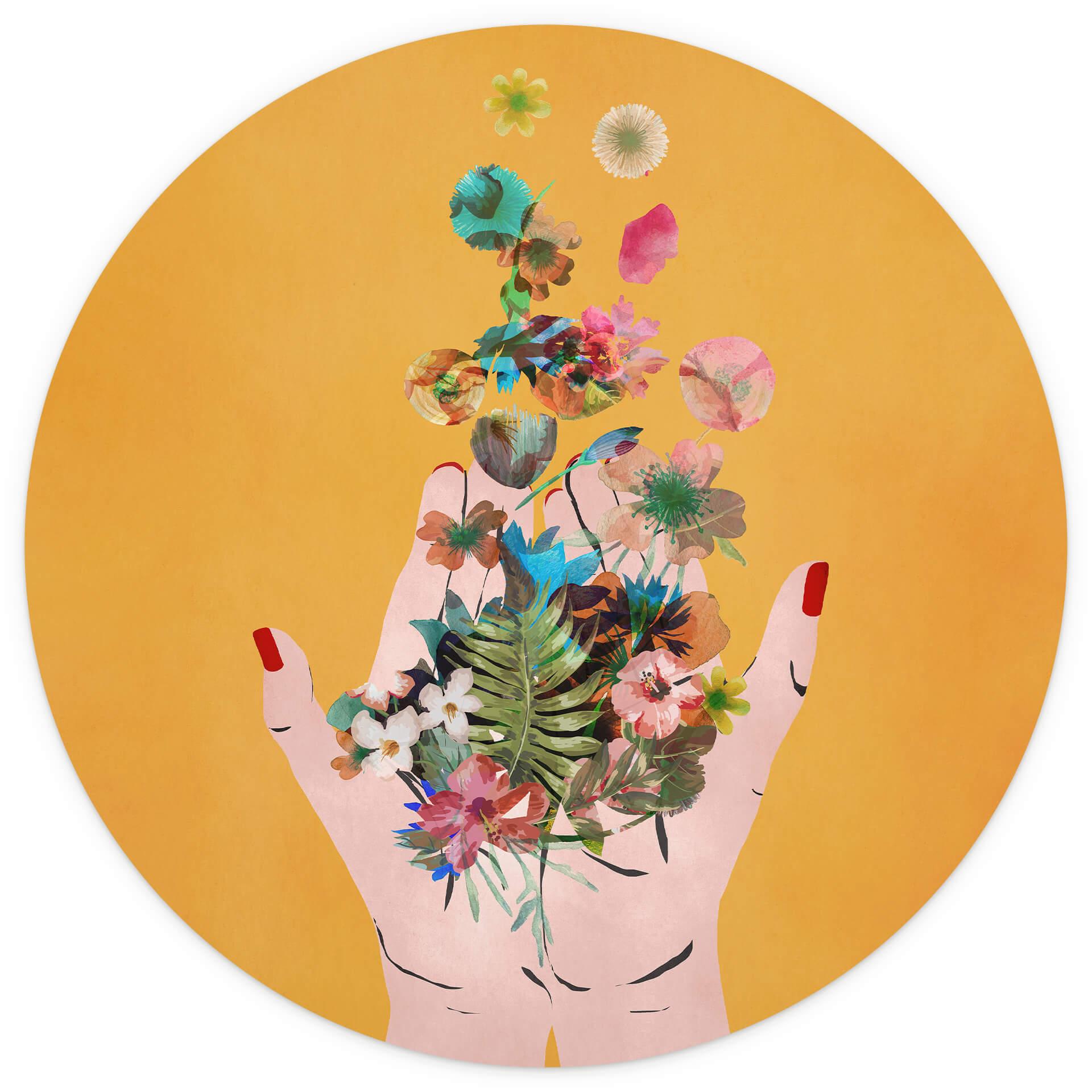 Behangcirkel Treechild - Colorful flowers in Frida's hands - vliesbehang/zelfklevend vliesbehang