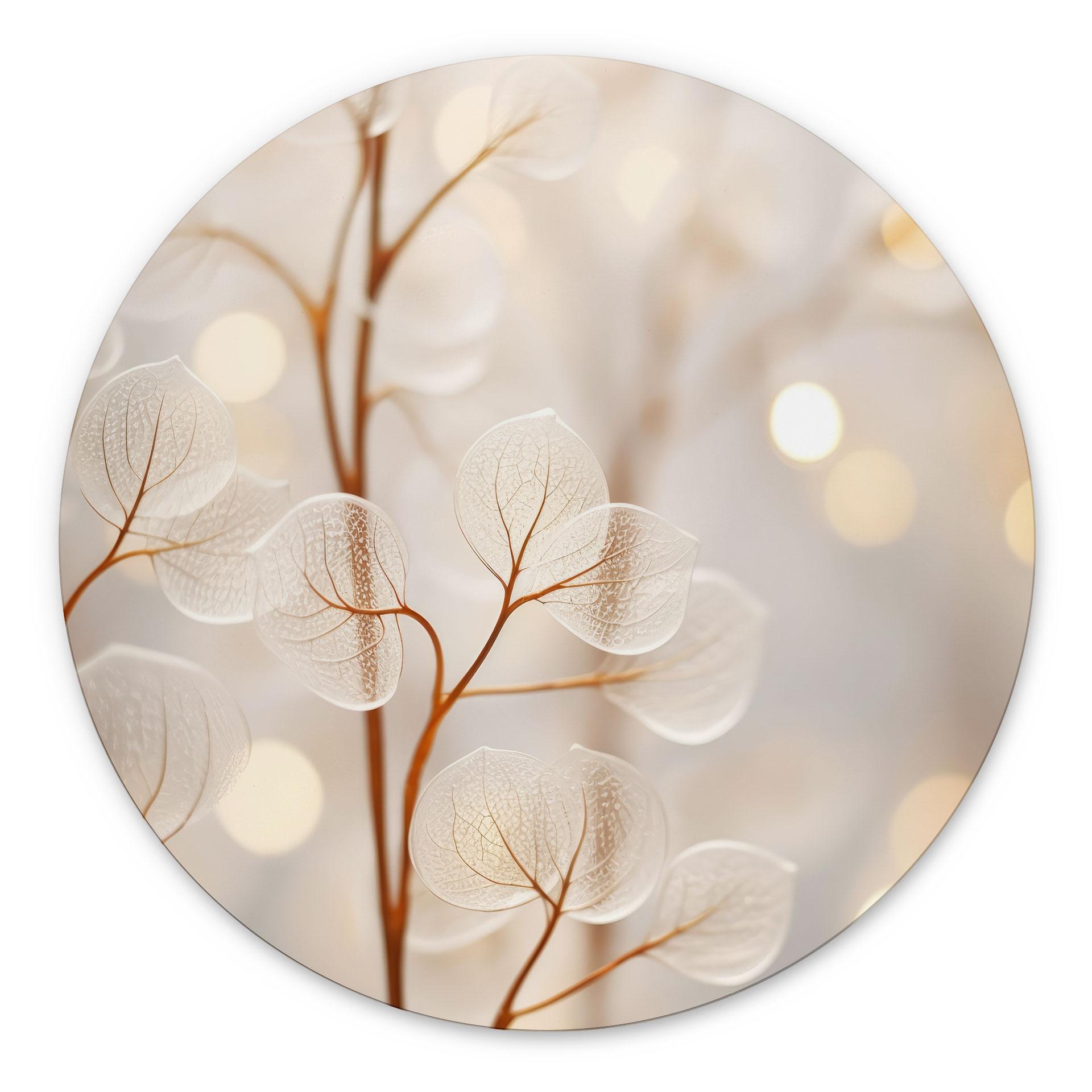 Billede Filigran blade beige - Aluminium dibond - Treechild - Rund – print på aluminium (Alu-Dibond)
