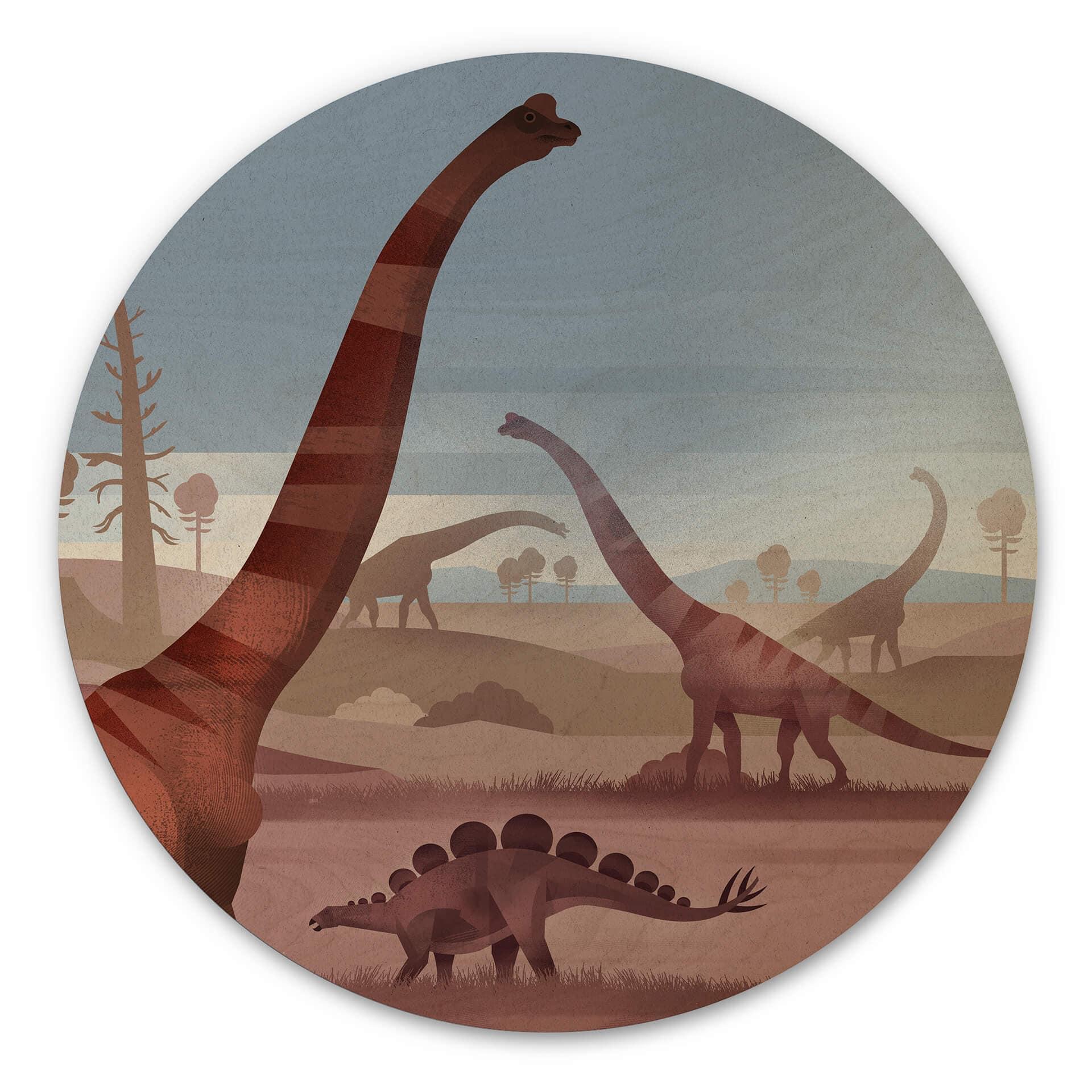 Væg cirkel træ Braun - I dinosaurernes land