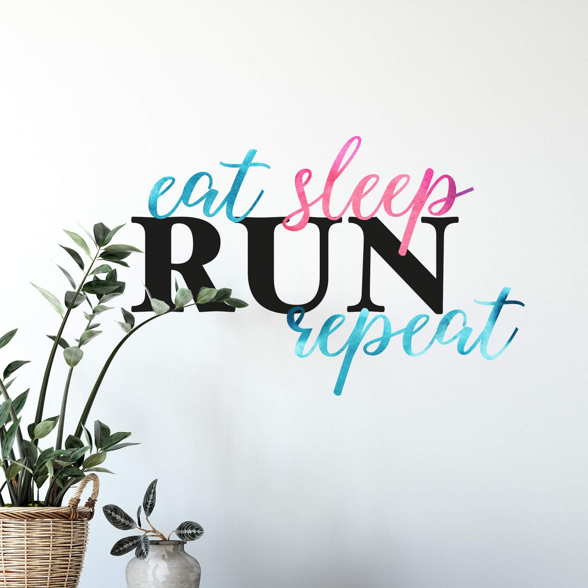 Wallsticker - Eat Sleep Run Repeat bunt