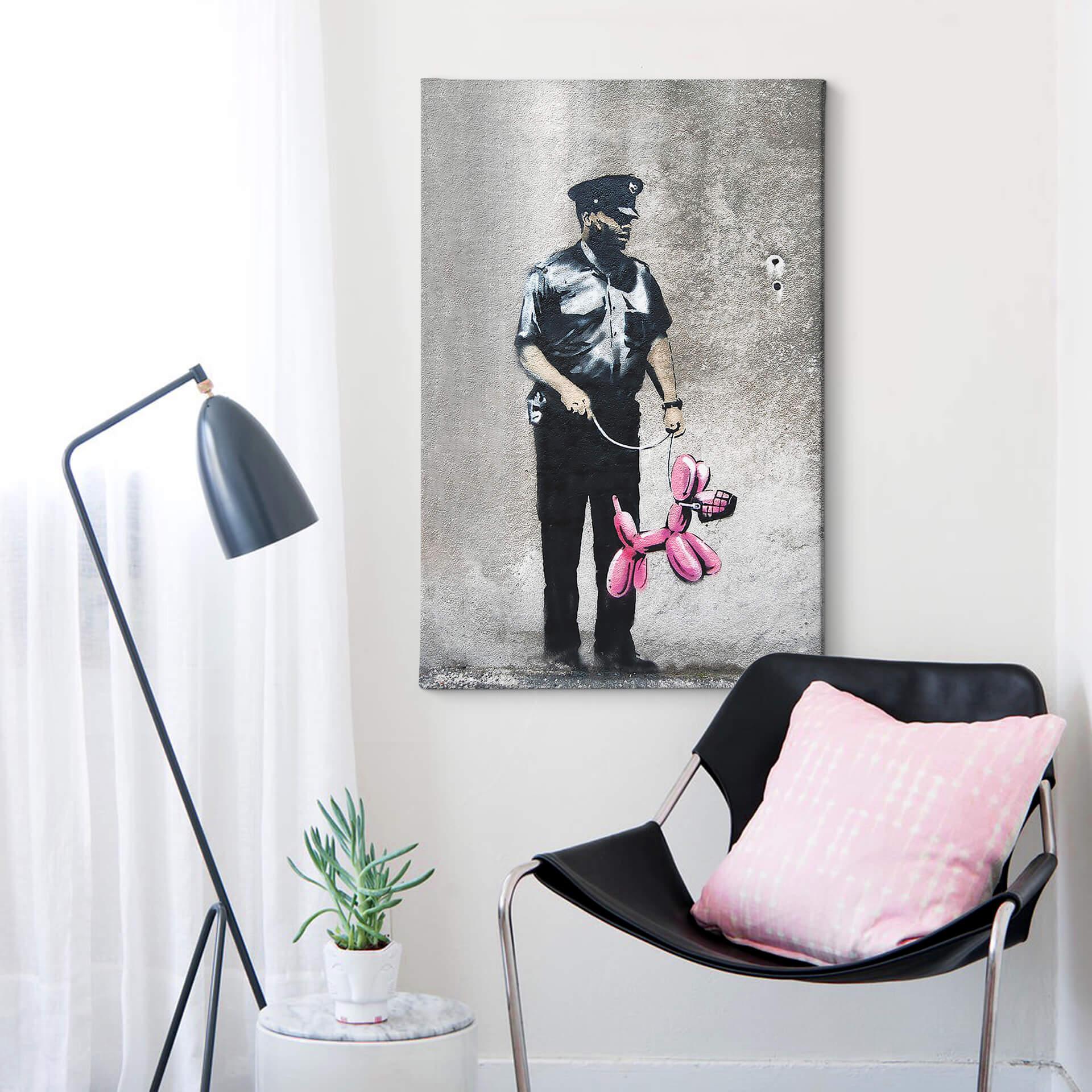 Canvasbillede Banksy - Police Guard Pink Balloon Dog