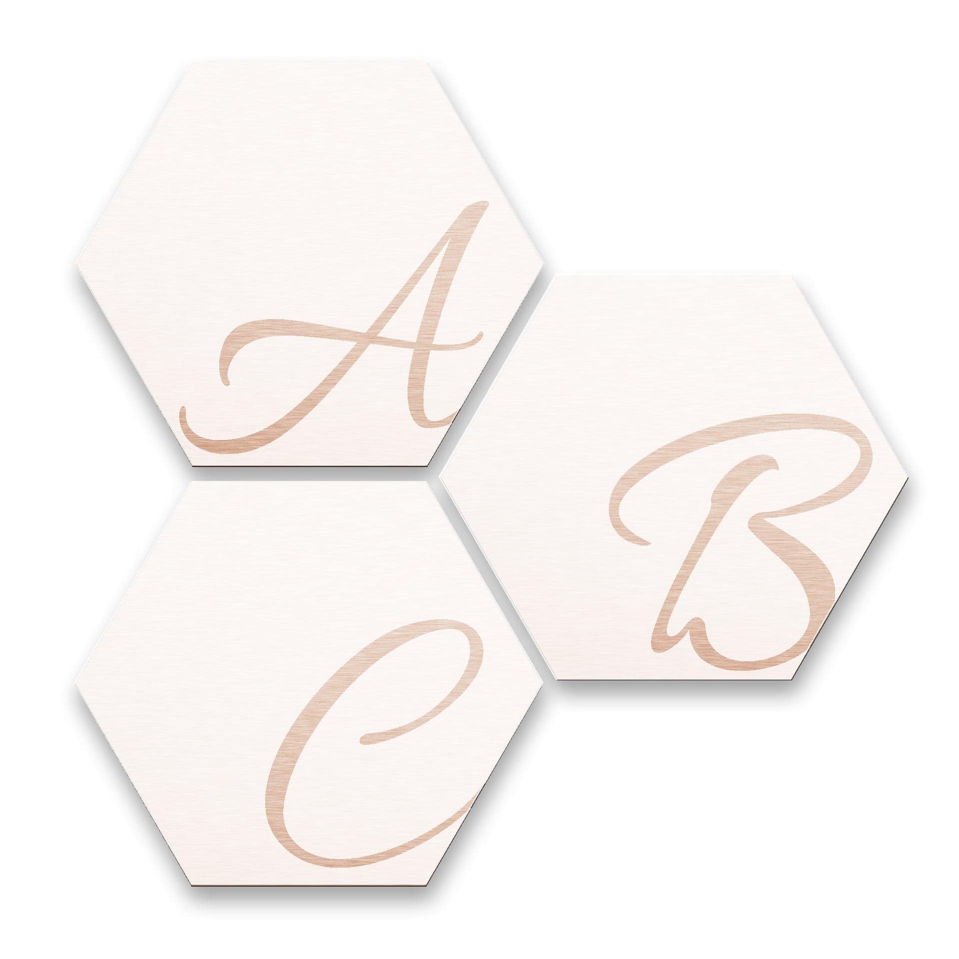 Hexagon bogstaver - Alu-dibond Kobbereffekt, hvid