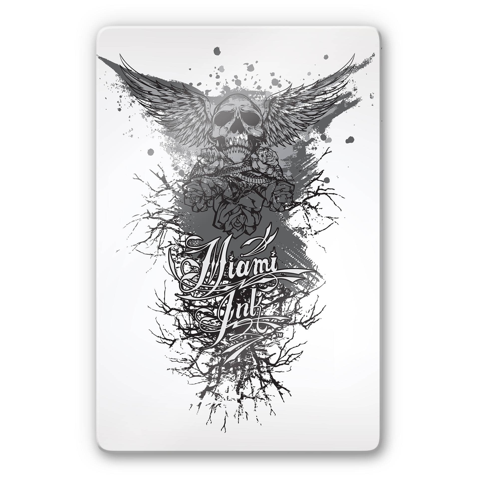 Tableau en verre - Miami Ink - Tête de mort avec des ailes