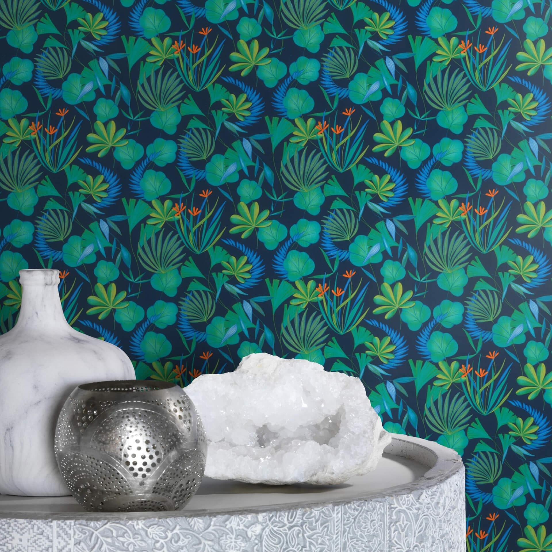 Papier peint intissé Rasch, papier peint à motifs Salsa bleu azur