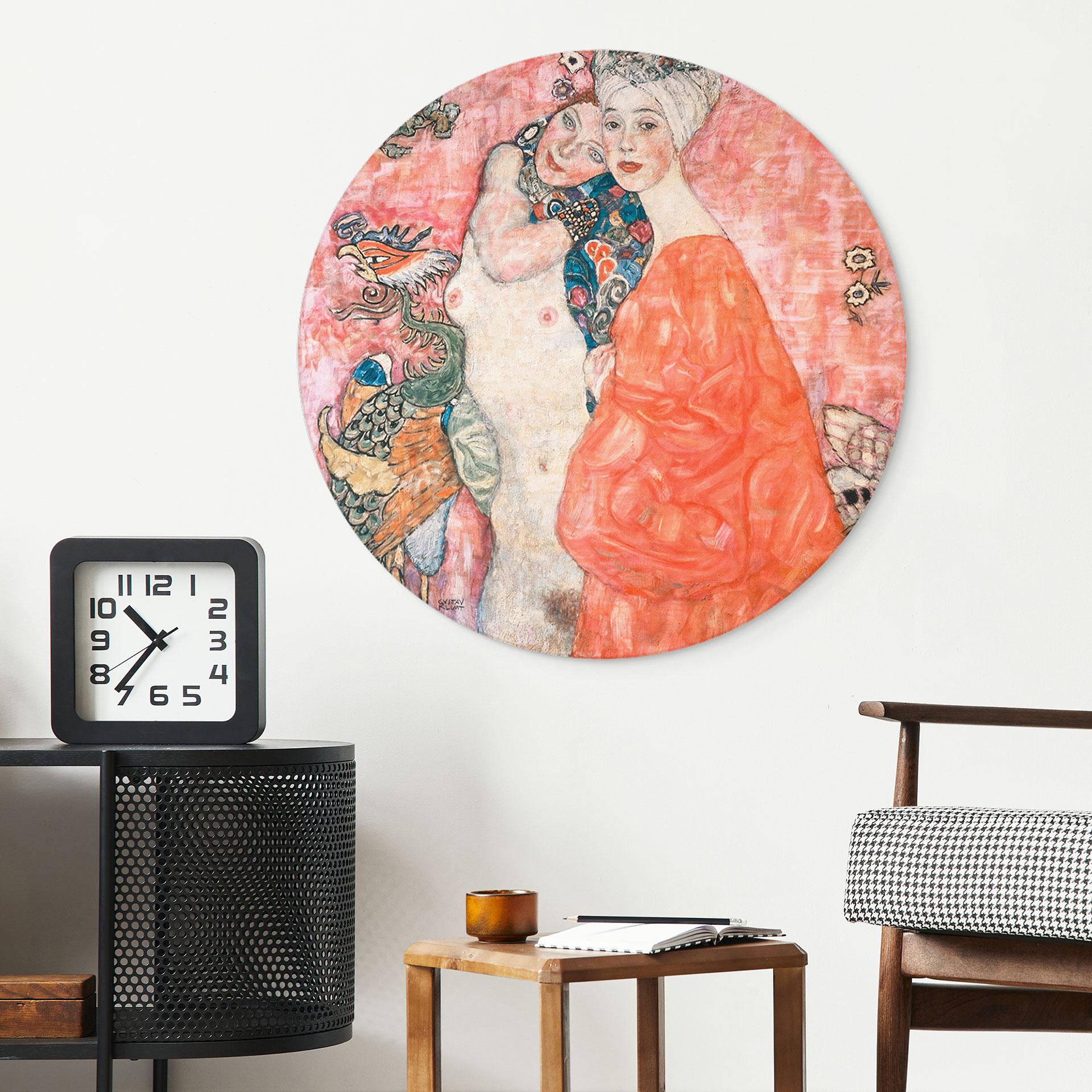 Billede Klimt - Veninderne - rund â€“ print på aluminium (Alu-Dibond)