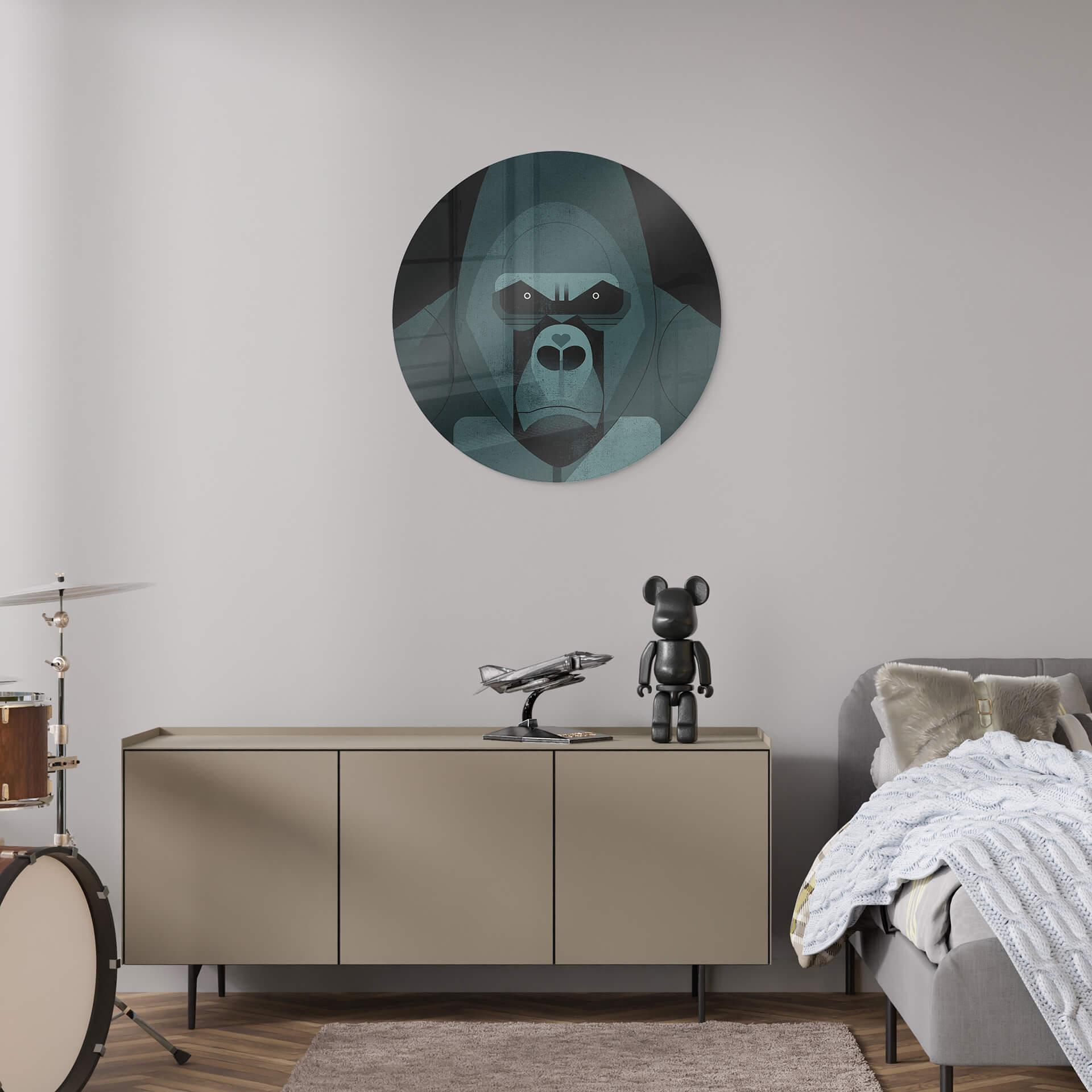 Glasbild Gorilla - Braun - Rund