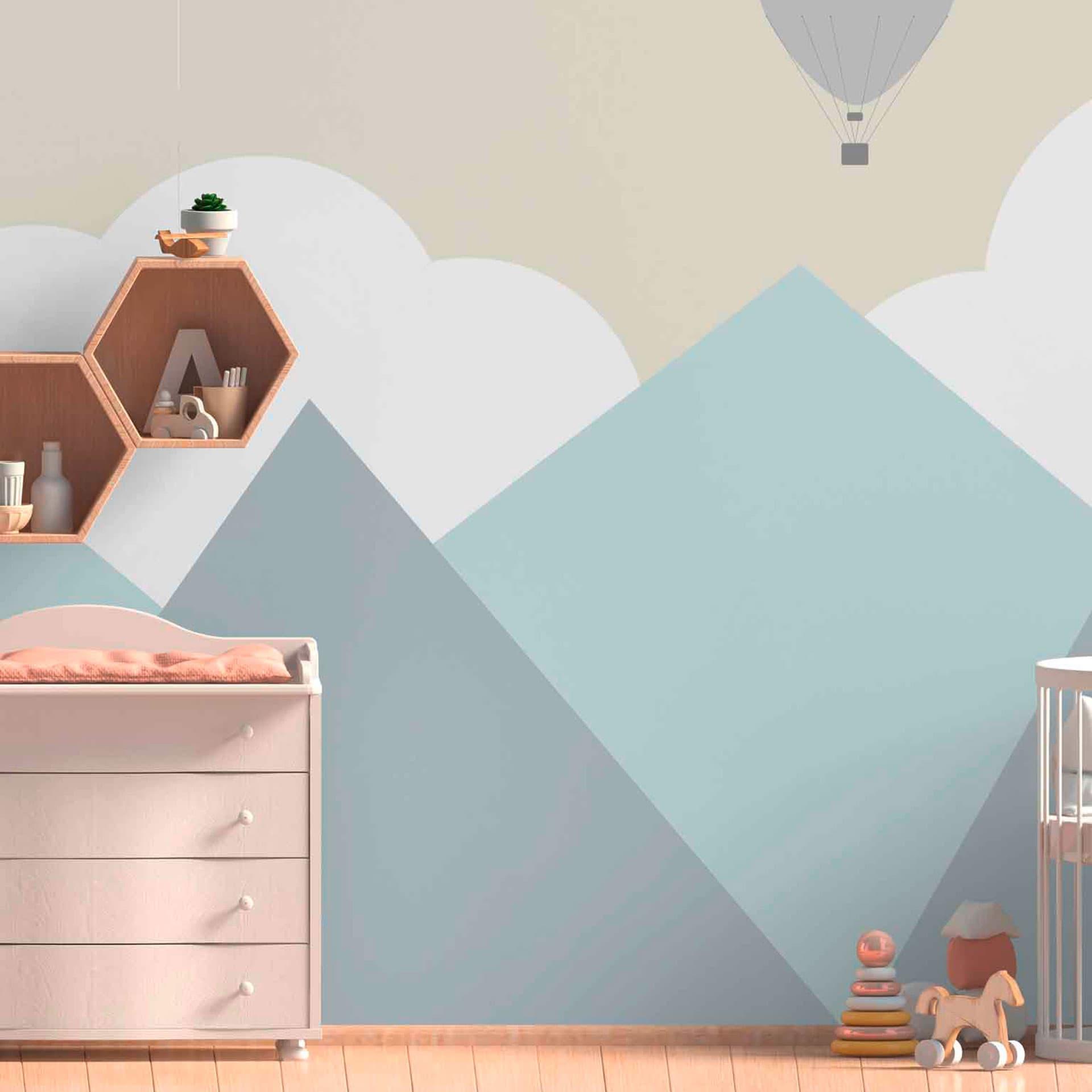 KidsMountains3 bjergtapet i grøn hvid - non-woven tapet Designwalls 2 - 2,55 x 3,5 m