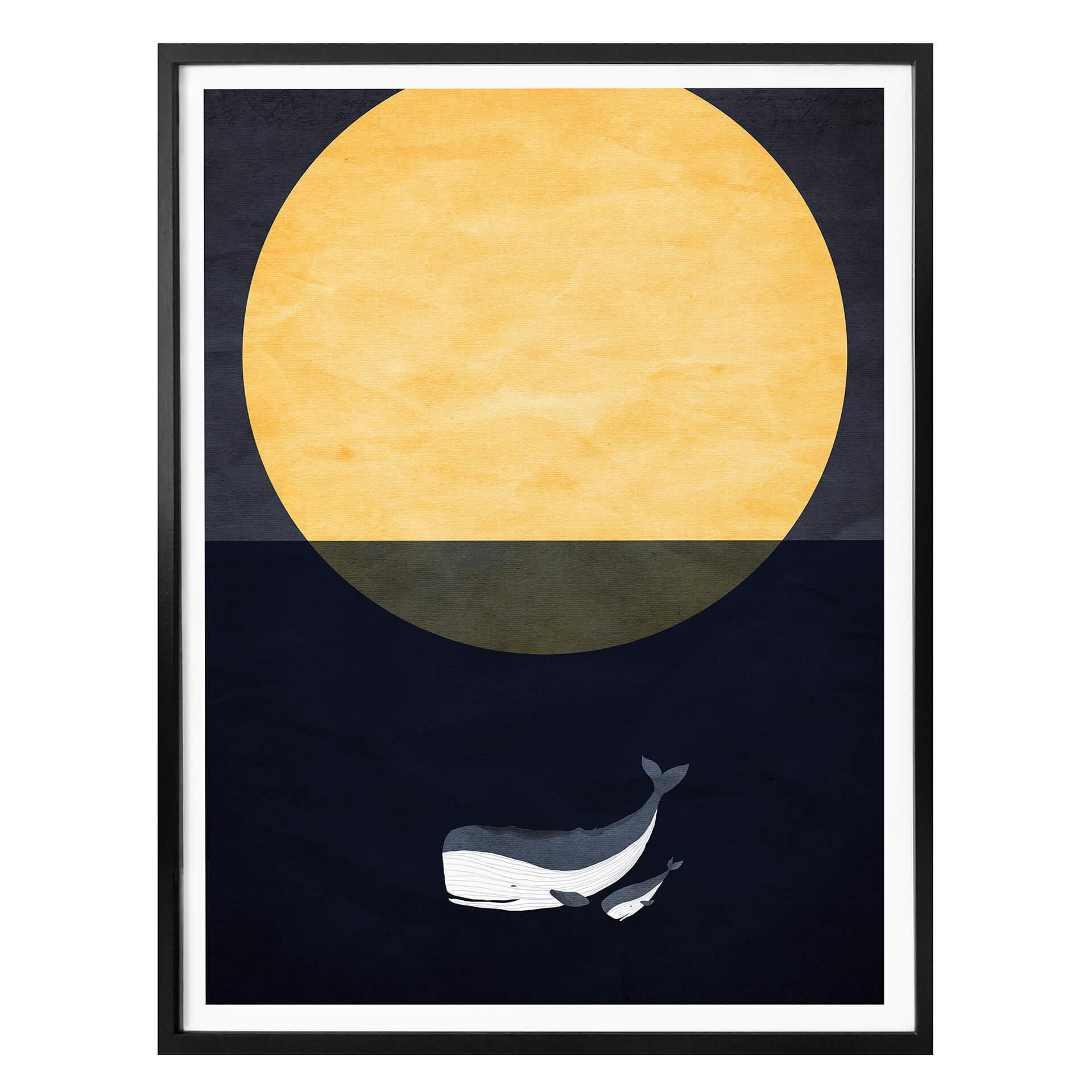 Póster Kubistika - Luna llena sobre el mar