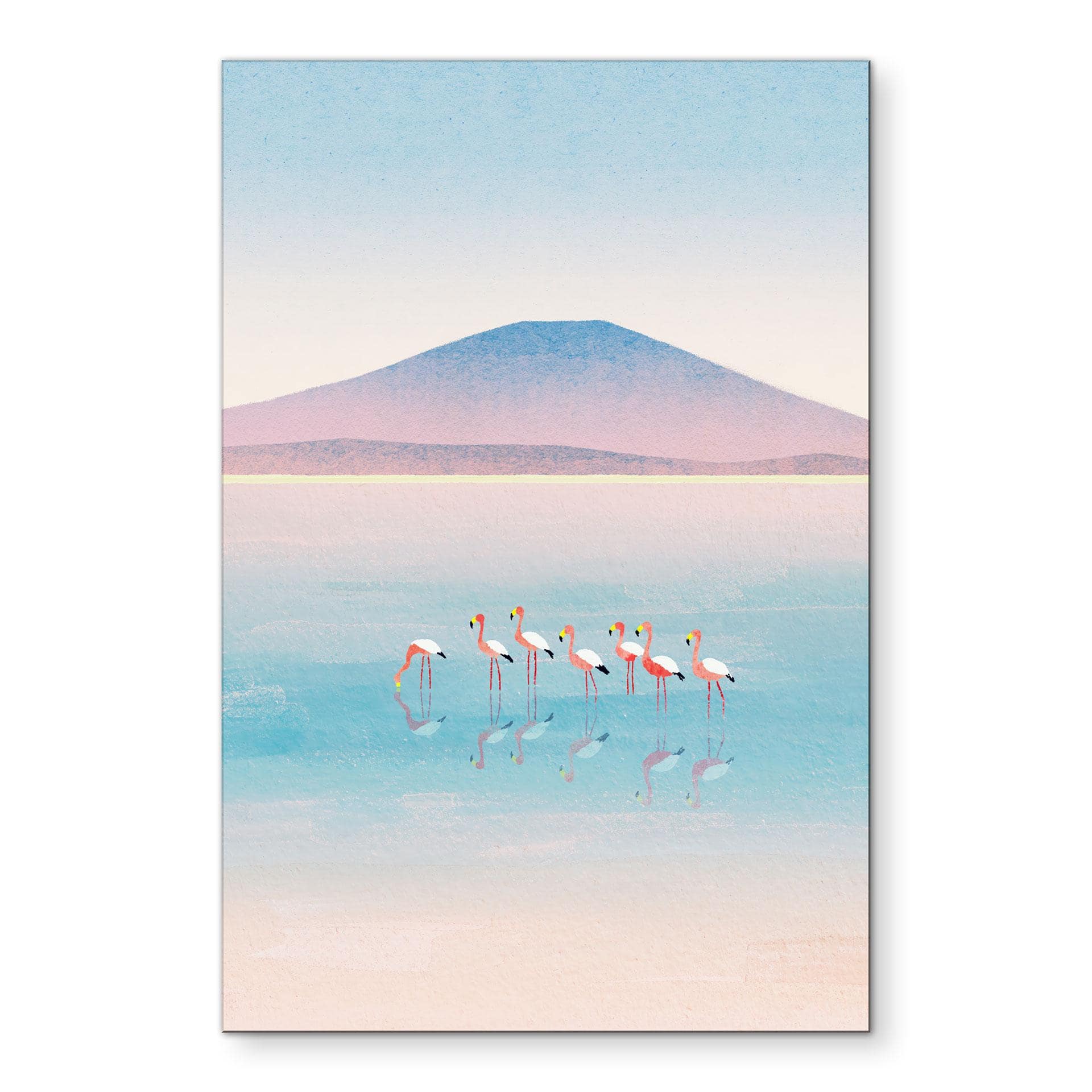Wanddecoratie Pastelkleurig meer met flamingo's - Rivers - Alu-Dibond
