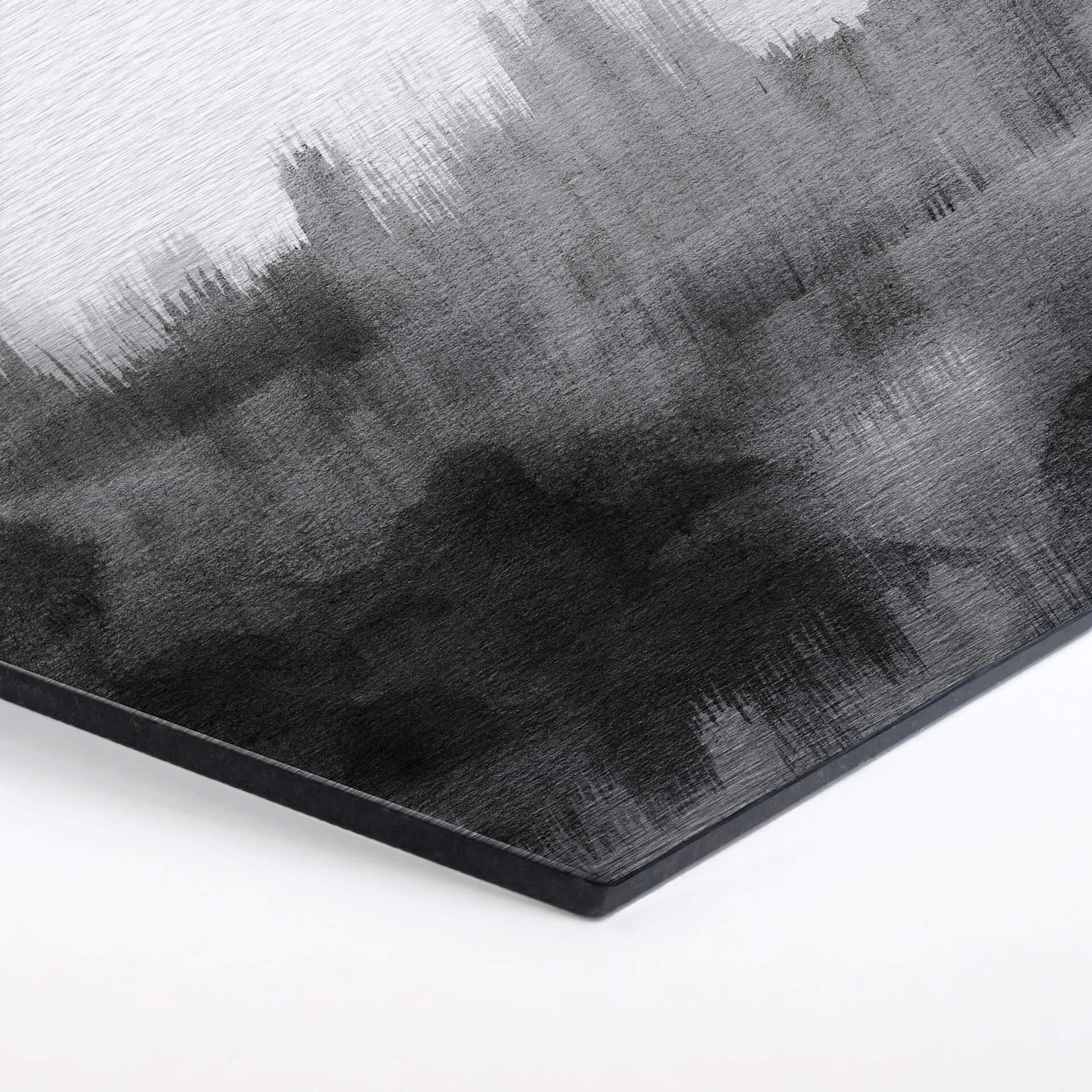 Hexagon - Alu-Dibond Silbereffekt Nouveauprints - Watercolour Brush Strokes (schwarz)